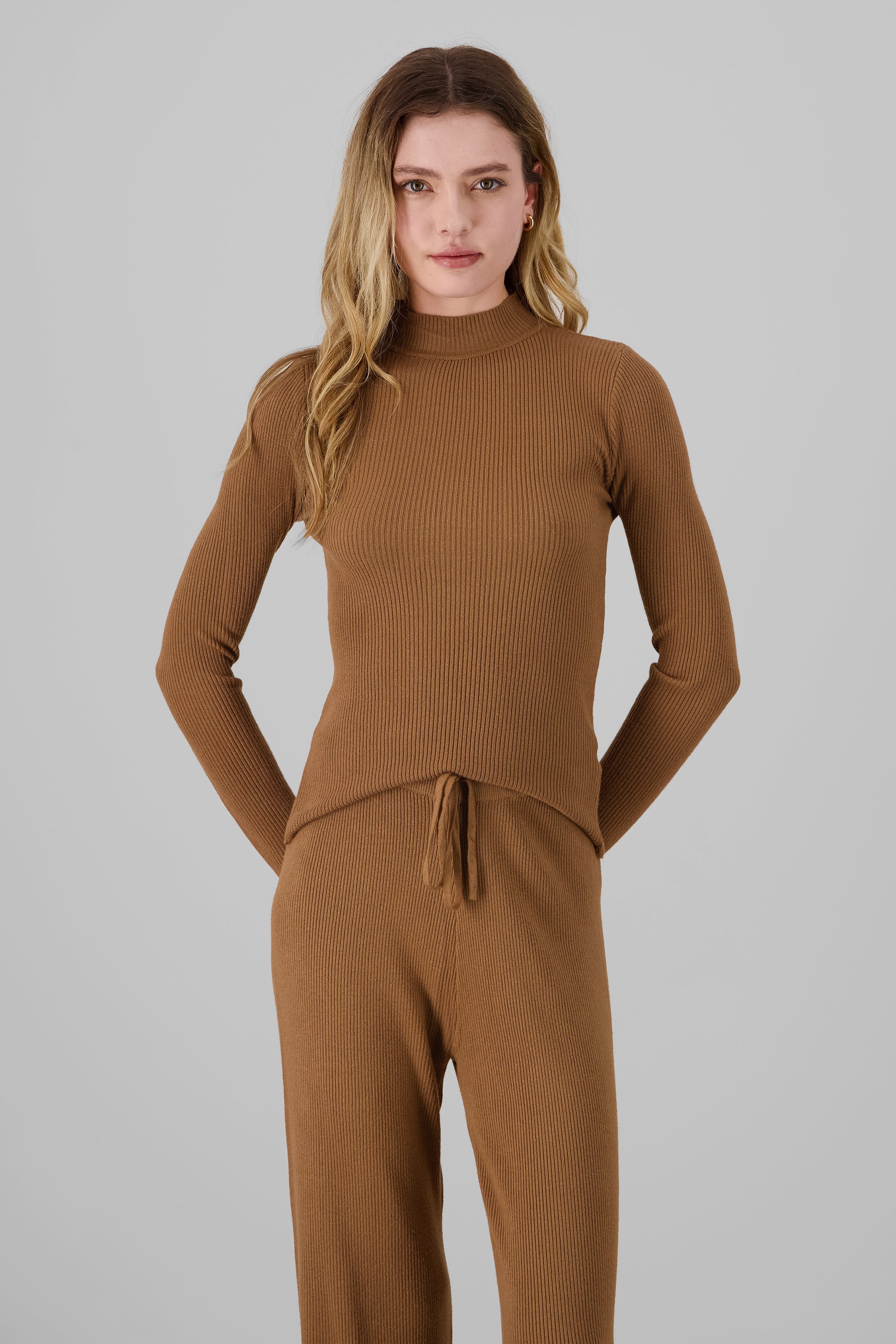 Long Sleeve Round Neck Sweater BROWN