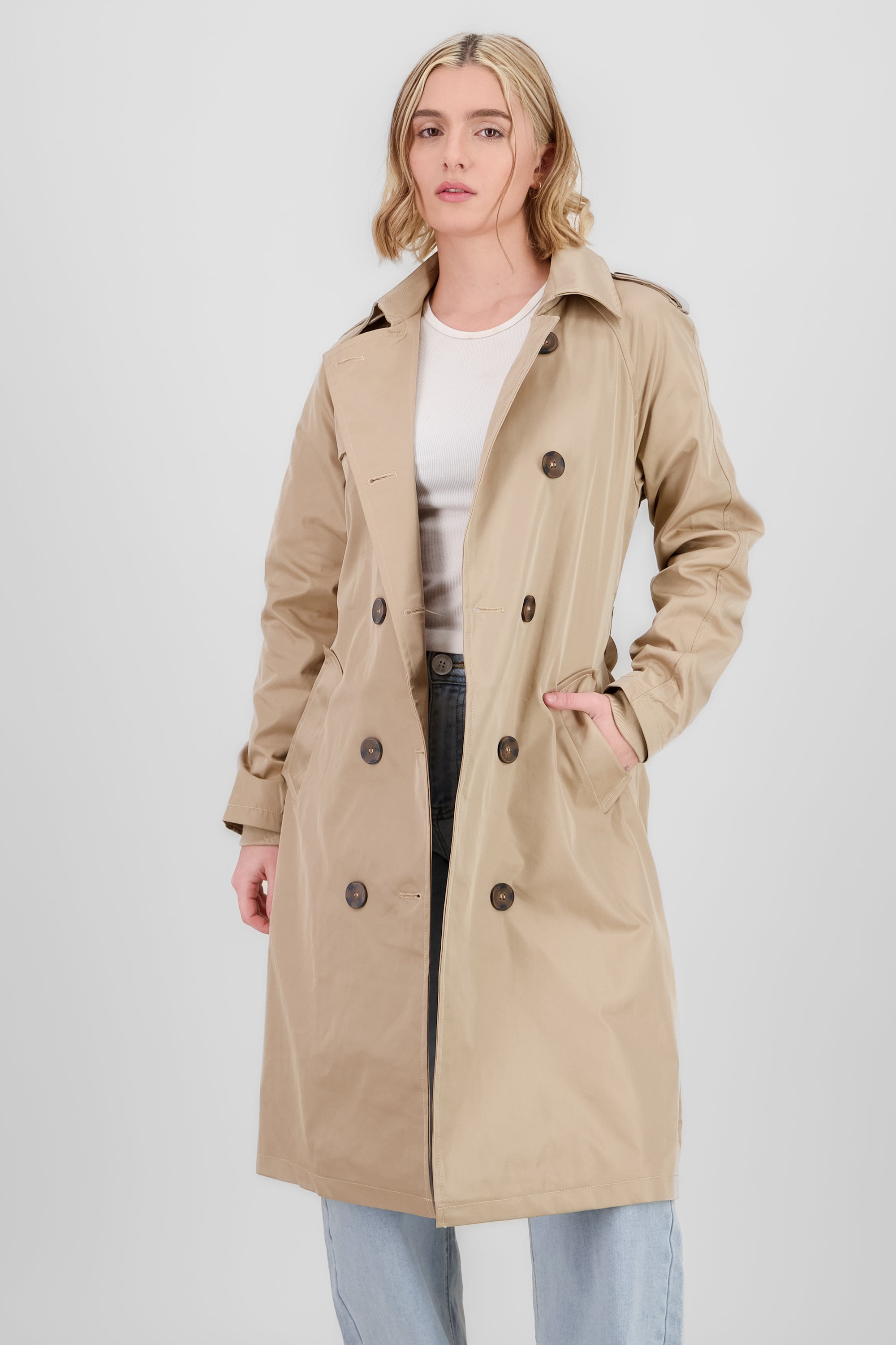 Long Trench Coat with Button details BEIGE