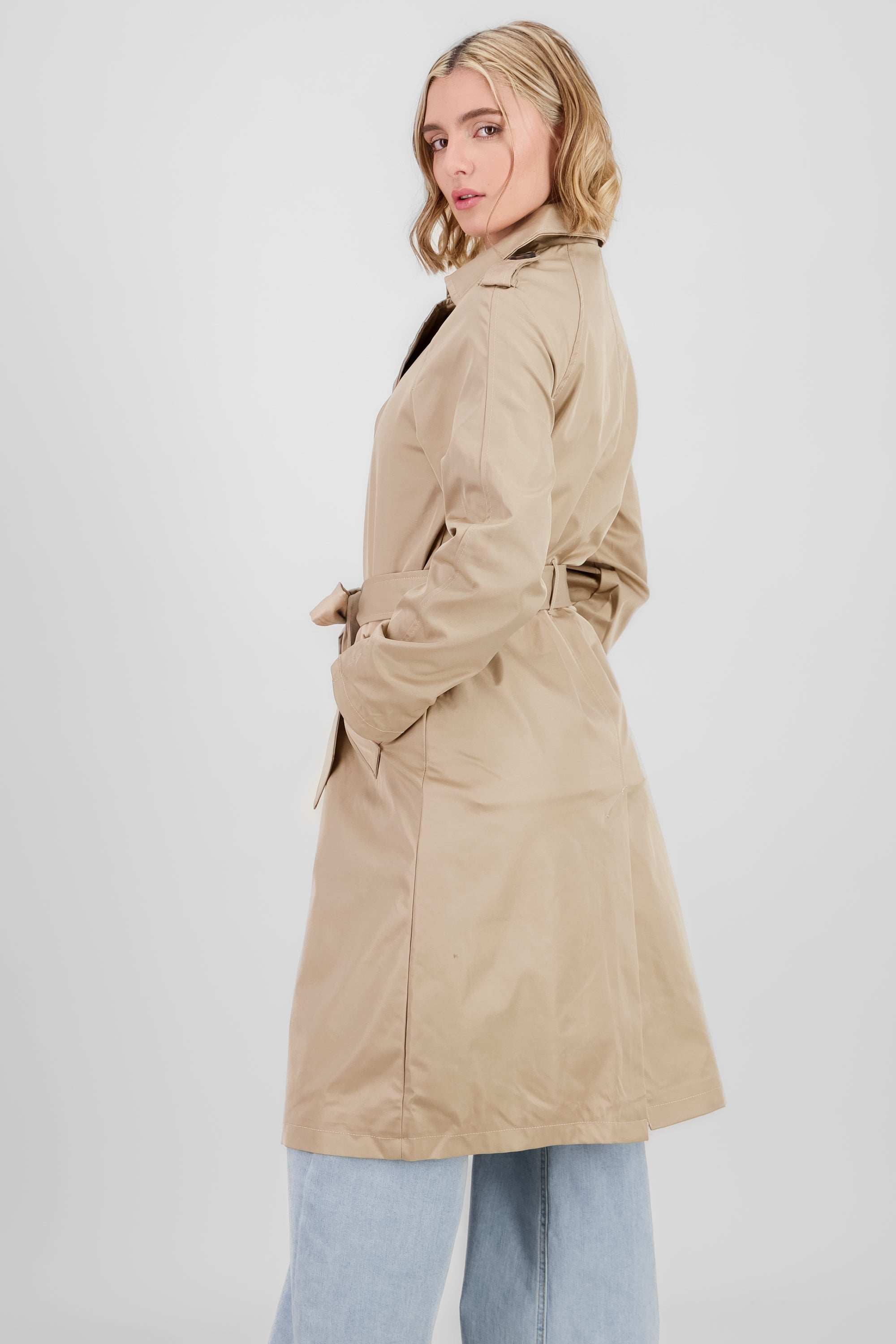 Long Trench Coat with Button details BEIGE