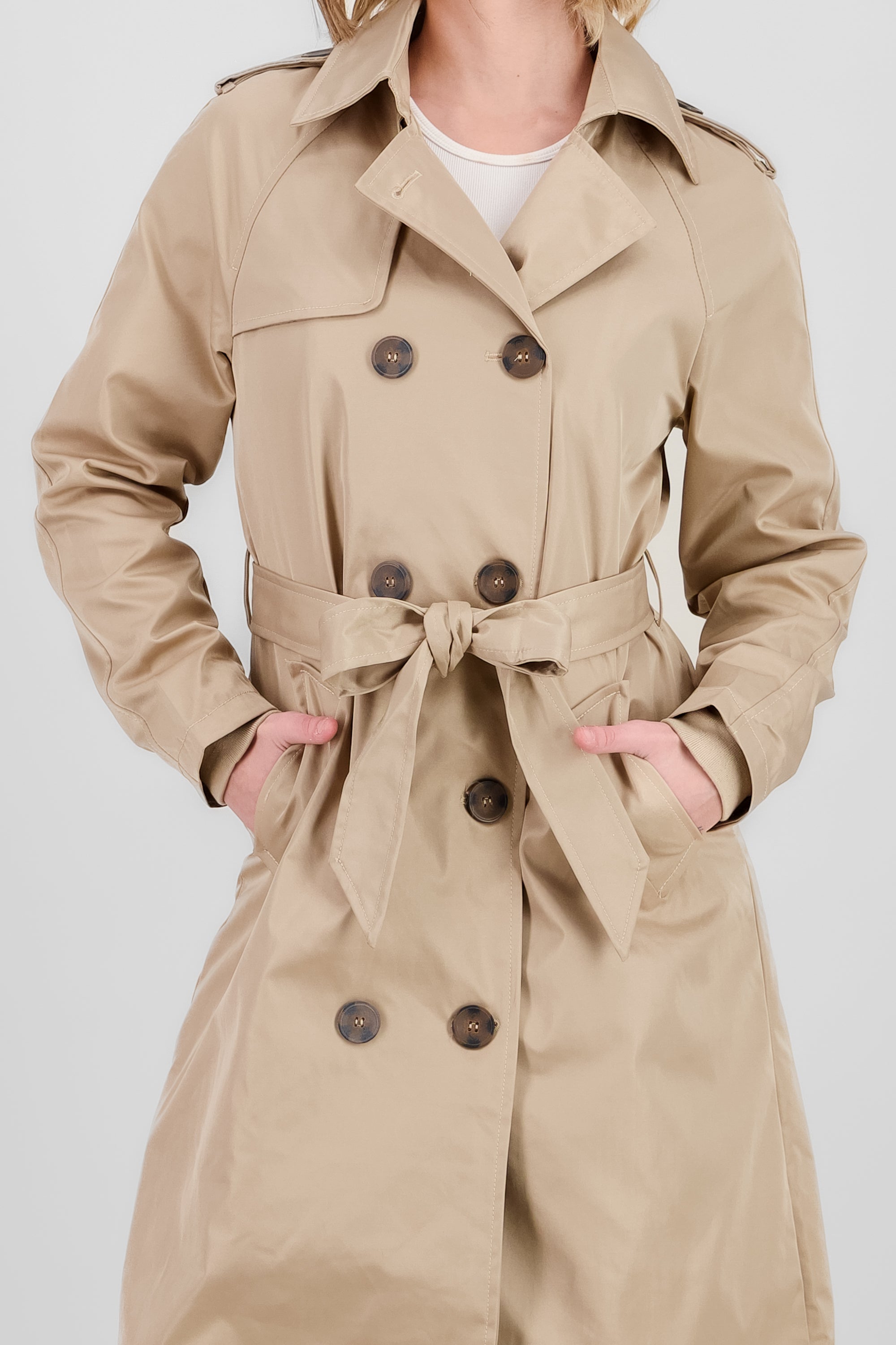 Long Trench Coat with Button details BEIGE