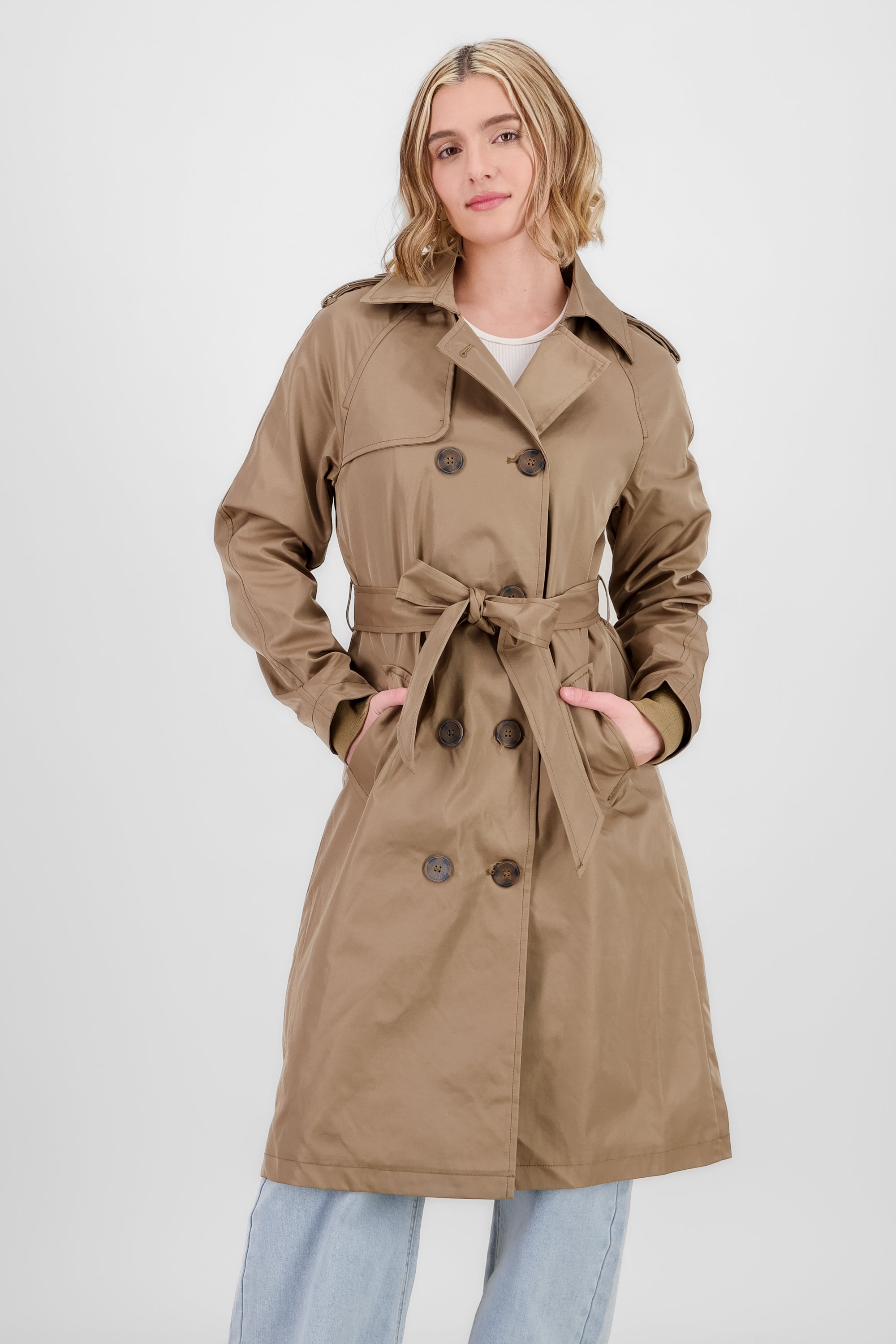 Long Trench Coat with Button details KHAKI