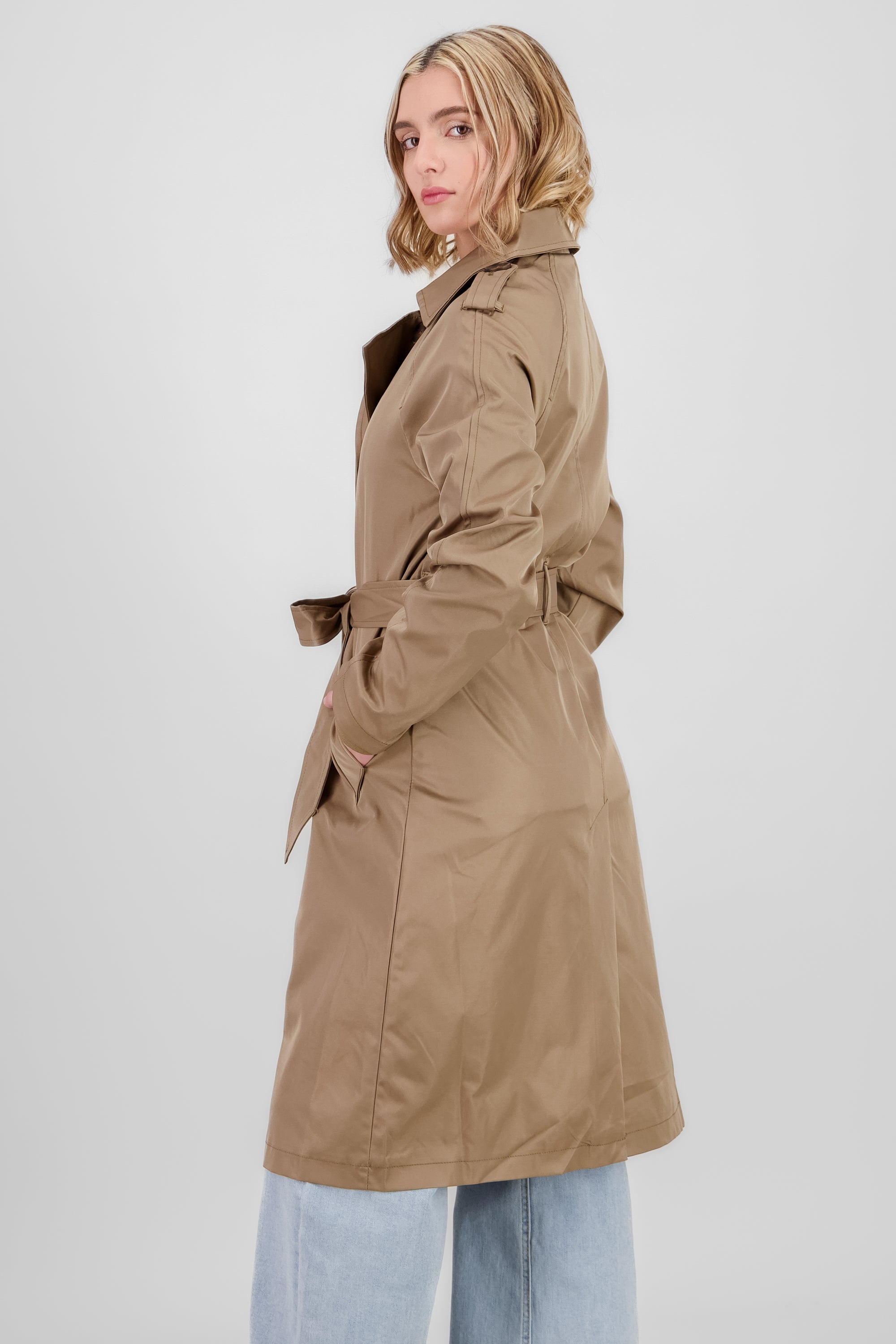 Long Trench Coat with Button details KHAKI