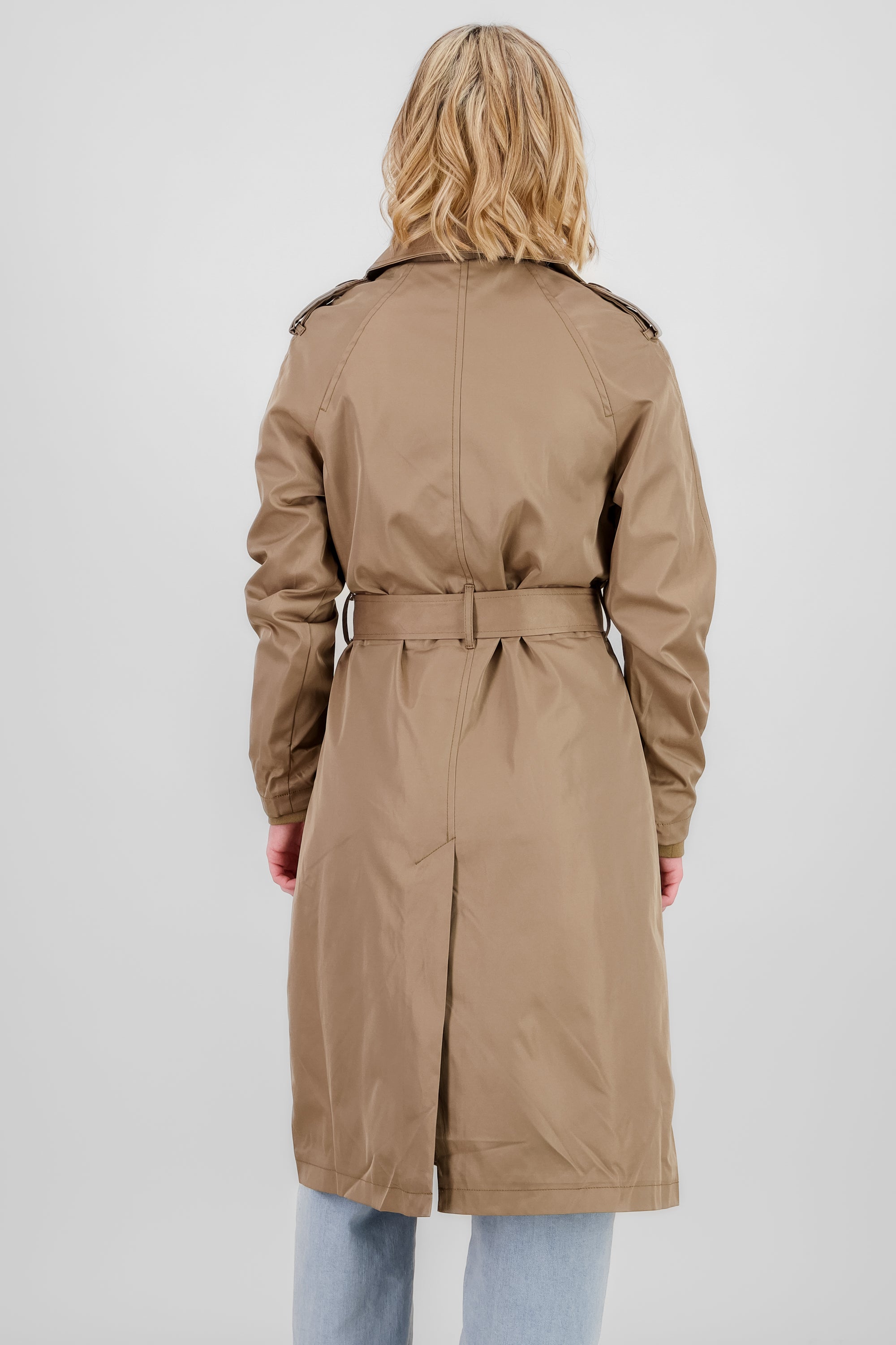 Long Trench Coat with Button details KHAKI