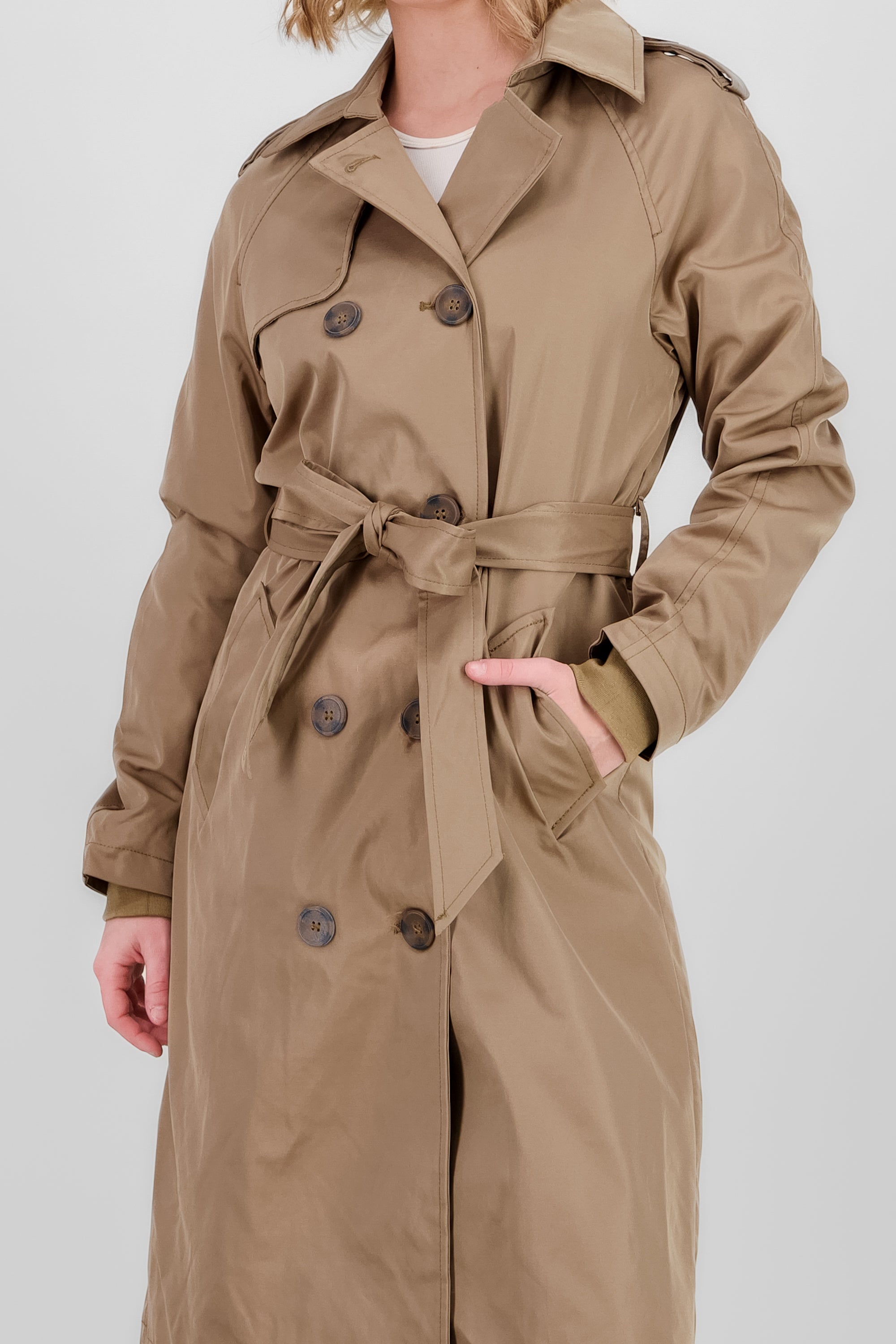 Long Trench Coat with Button details KHAKI