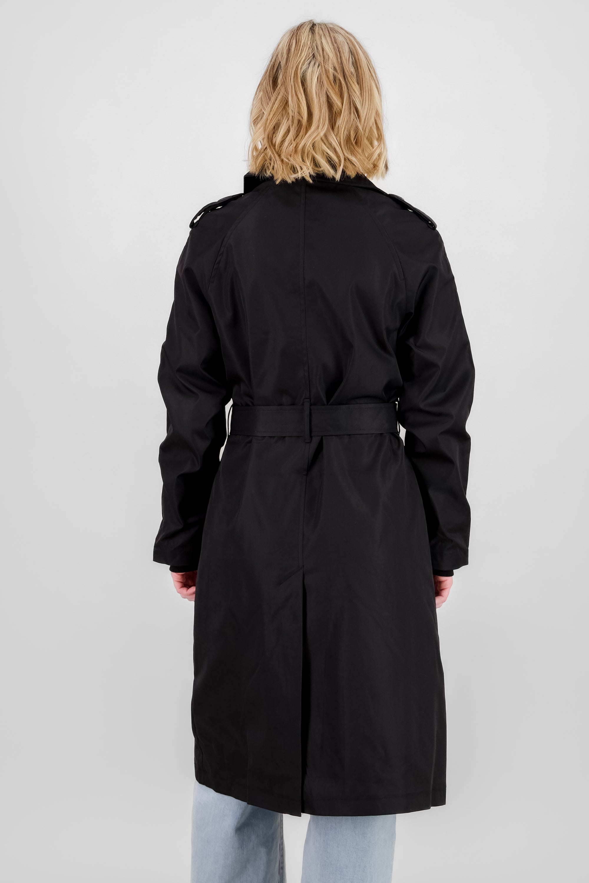 Long Trench Coat with Button details BLACK