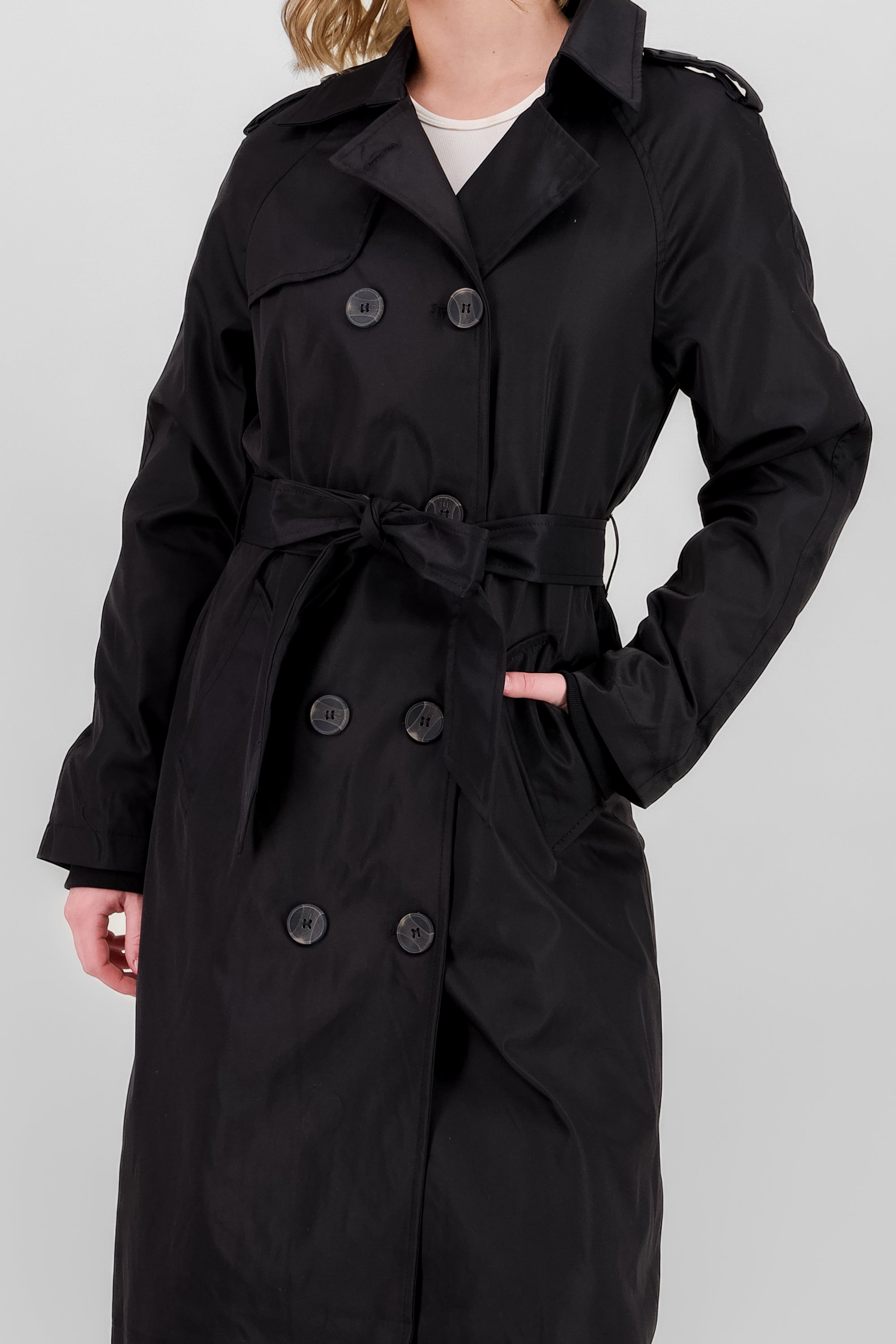 Long Trench Coat with Button details BLACK