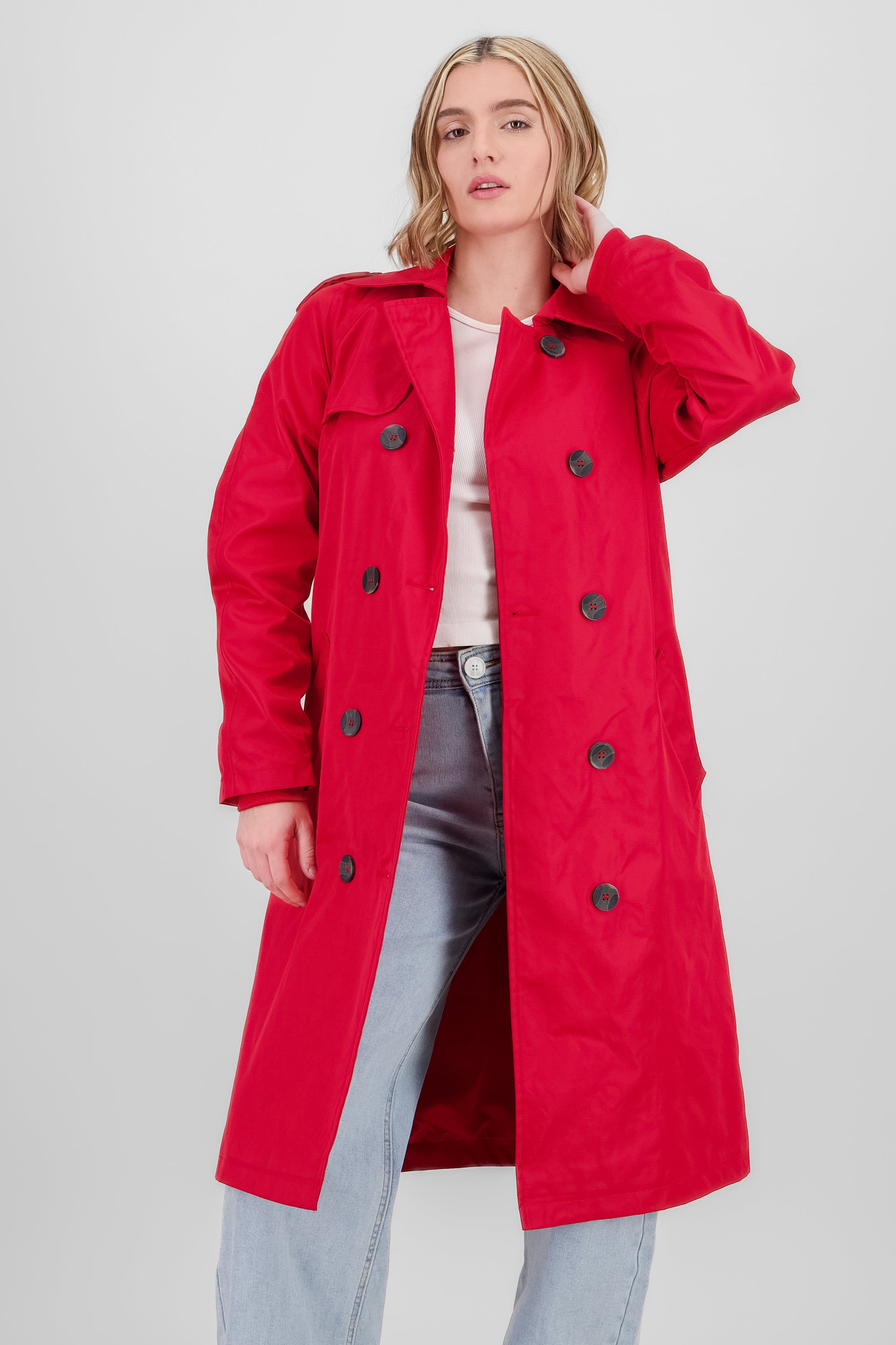 Long Trench Coat with Button details RED