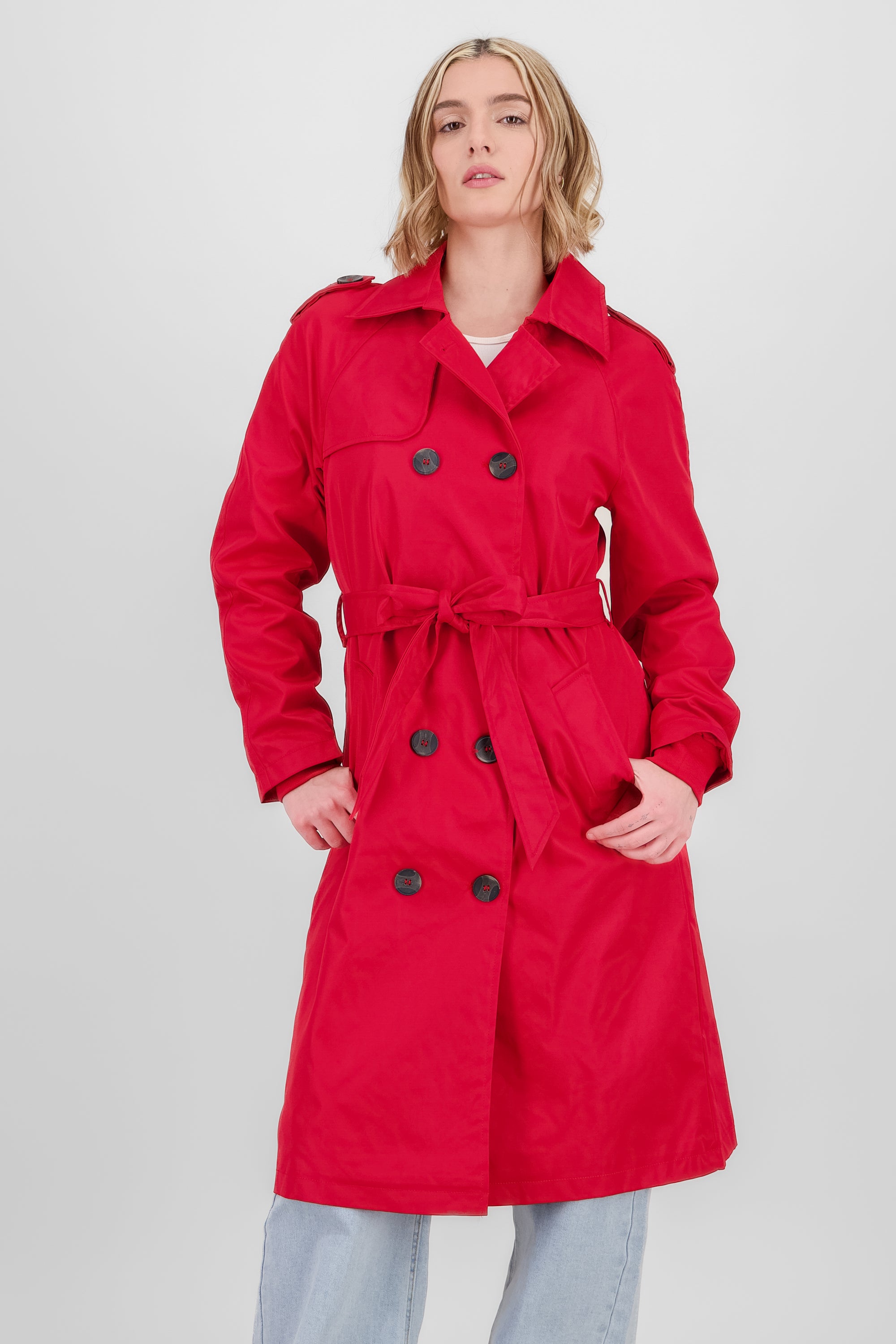 Long Trench Coat with Button details RED