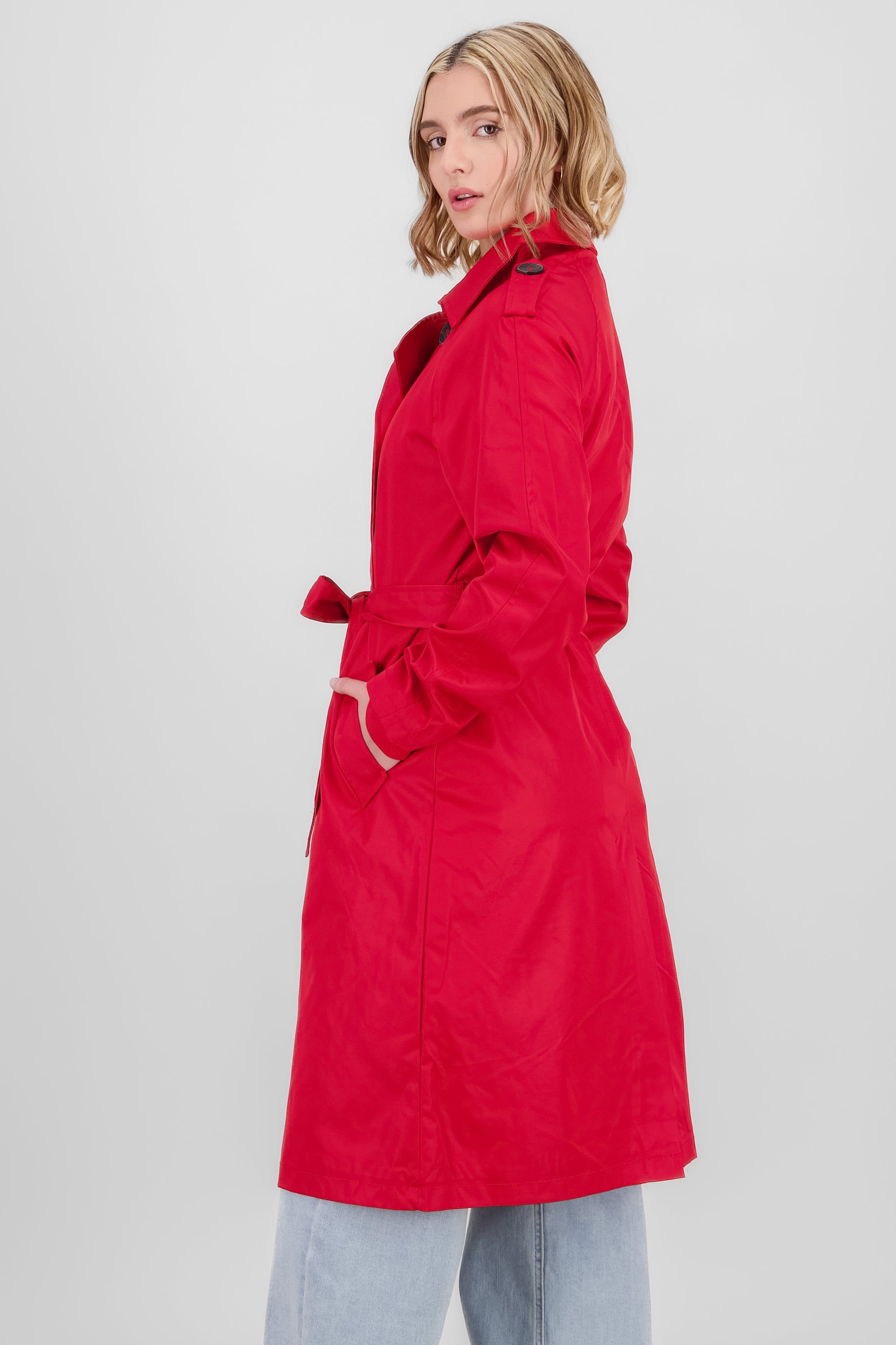 Long Trench Coat with Button details RED