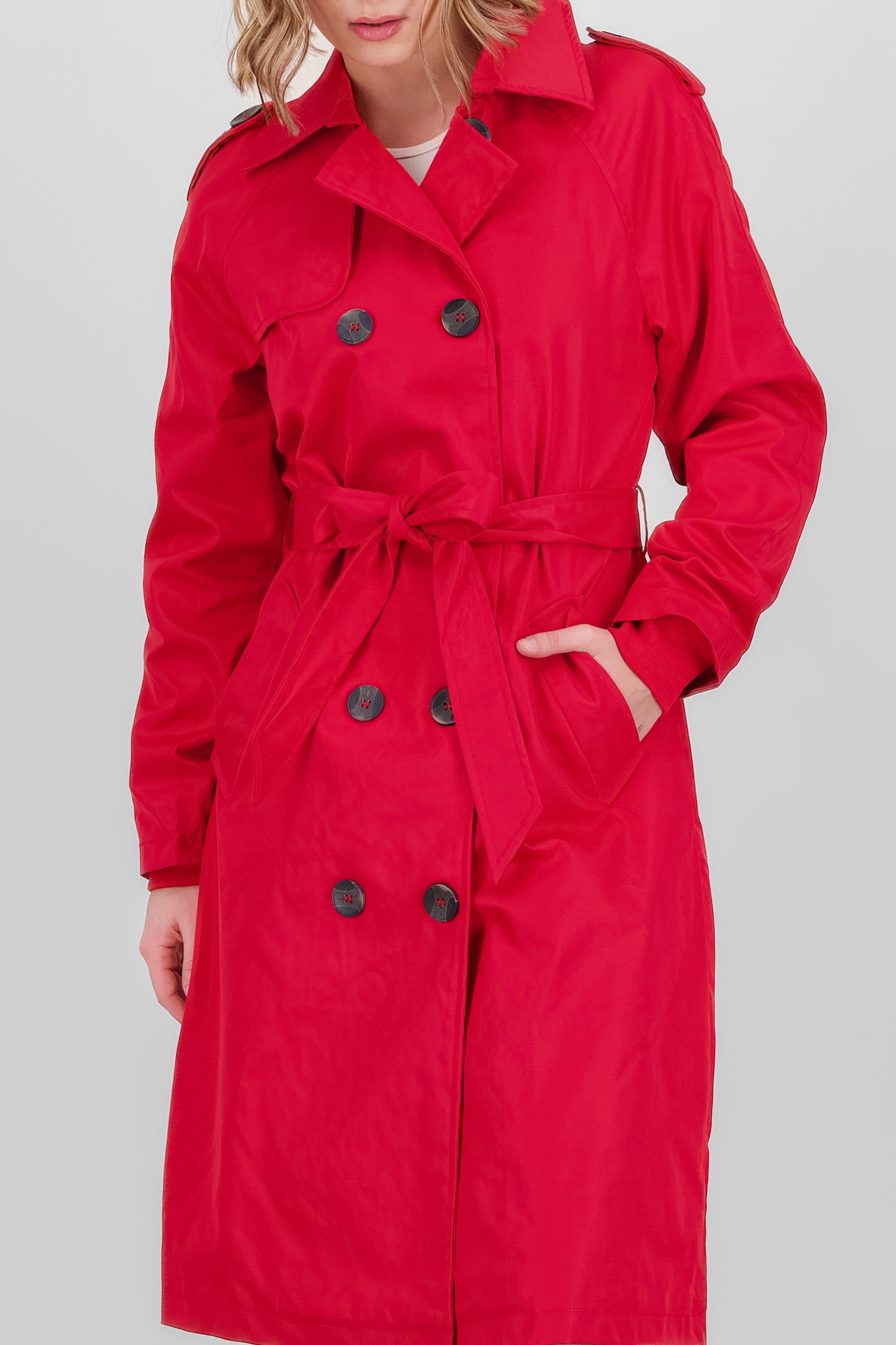 Long Trench Coat with Button details RED