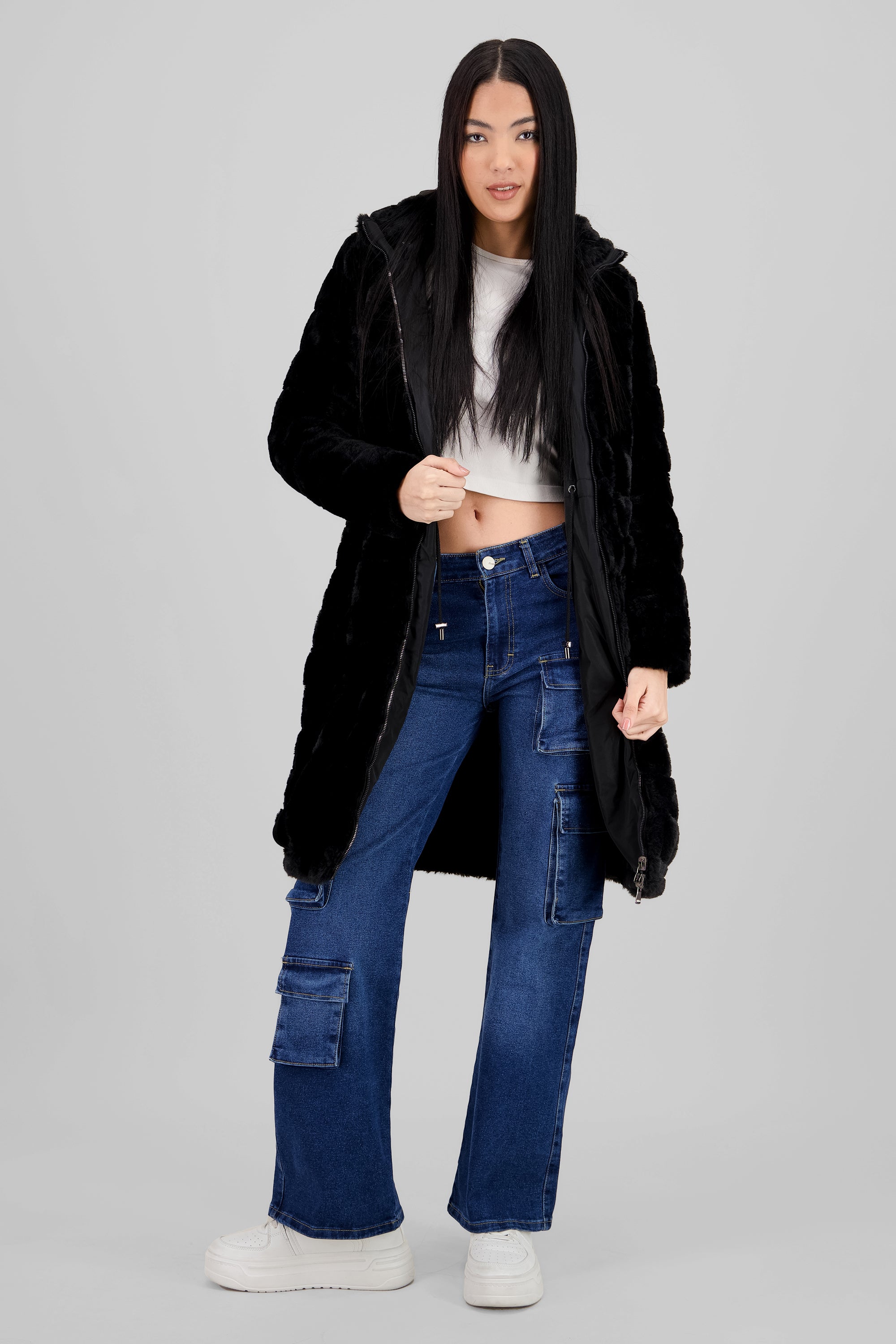 Long Fur Jacket BLACK