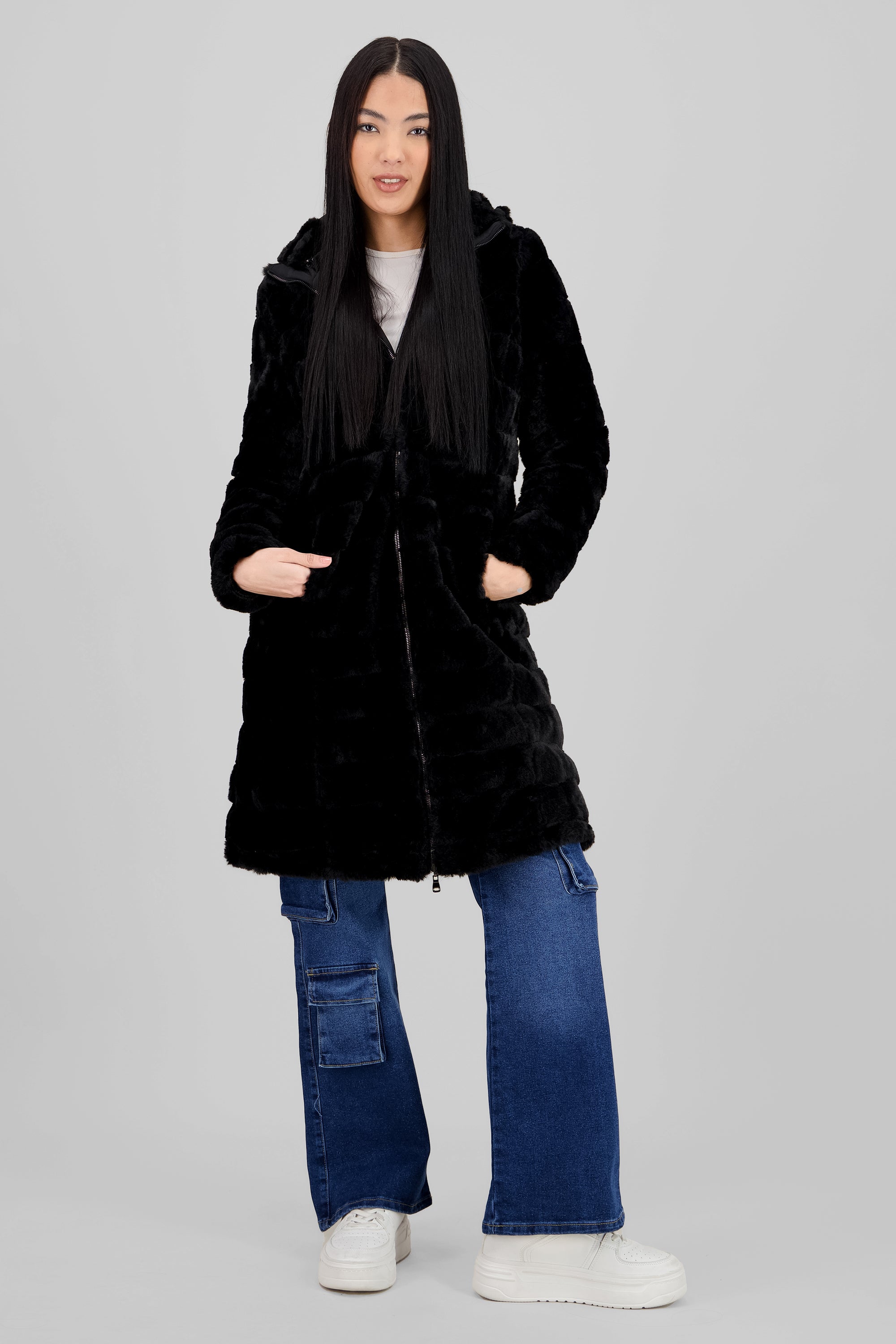 Long Fur Jacket BLACK