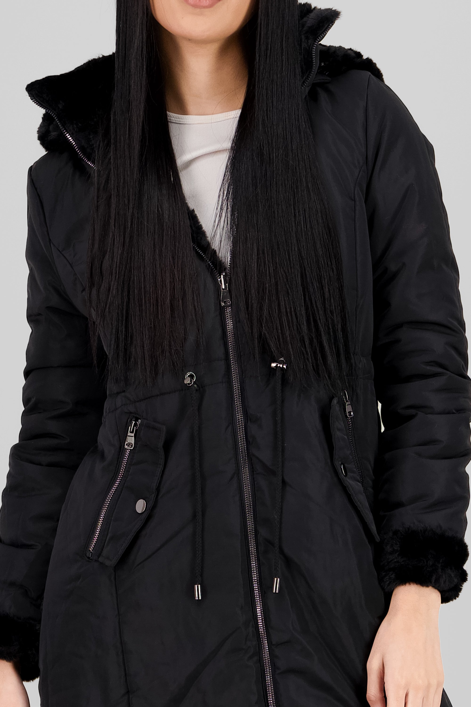 Long Fur Jacket BLACK