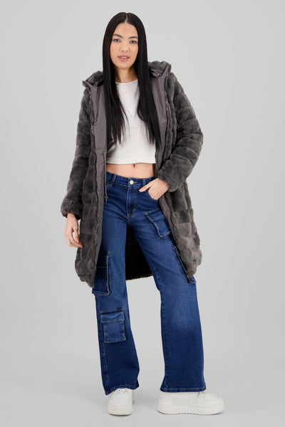 Long Fur Jacket DARK GRAY