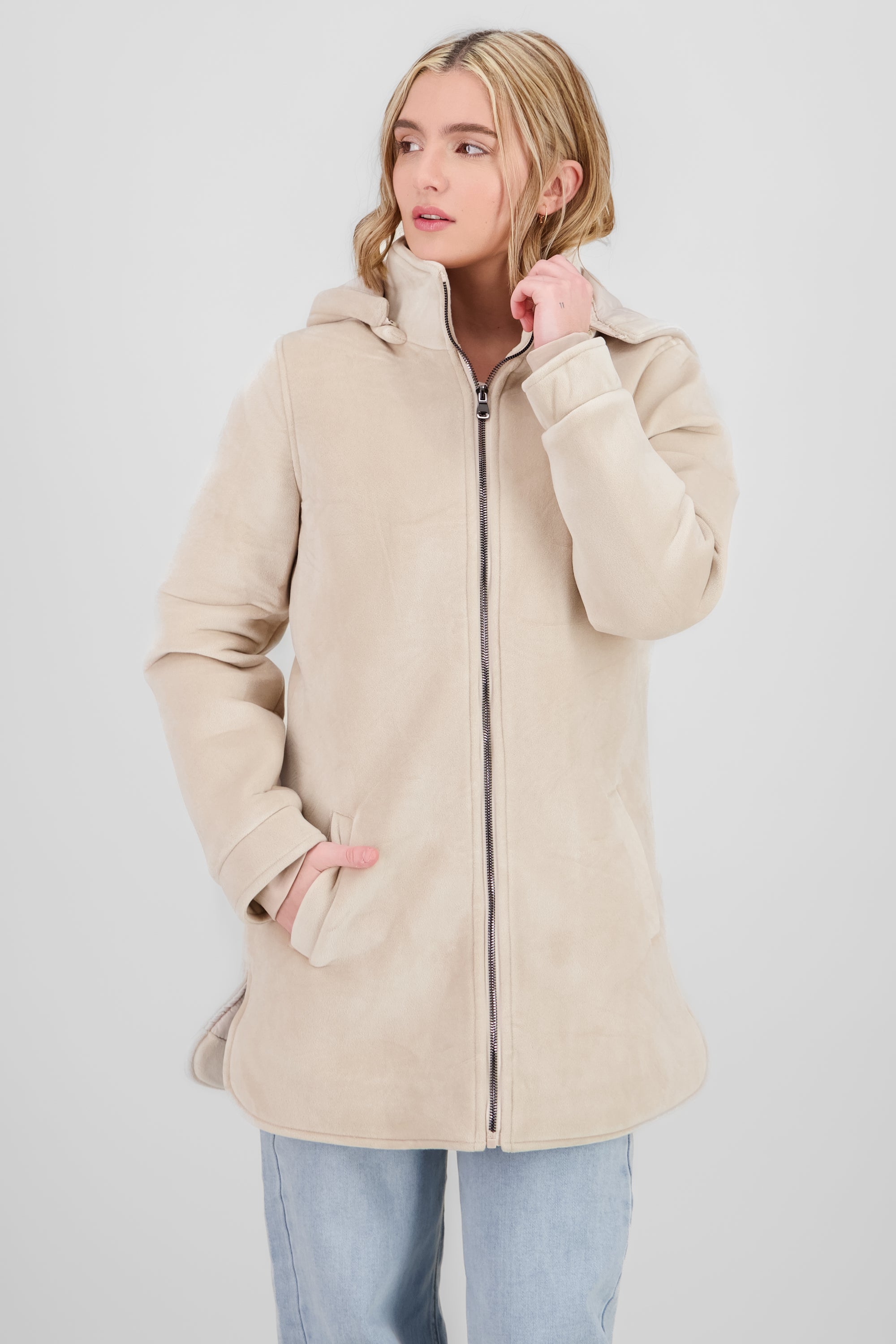 Long Jacket with Zipper details SAND