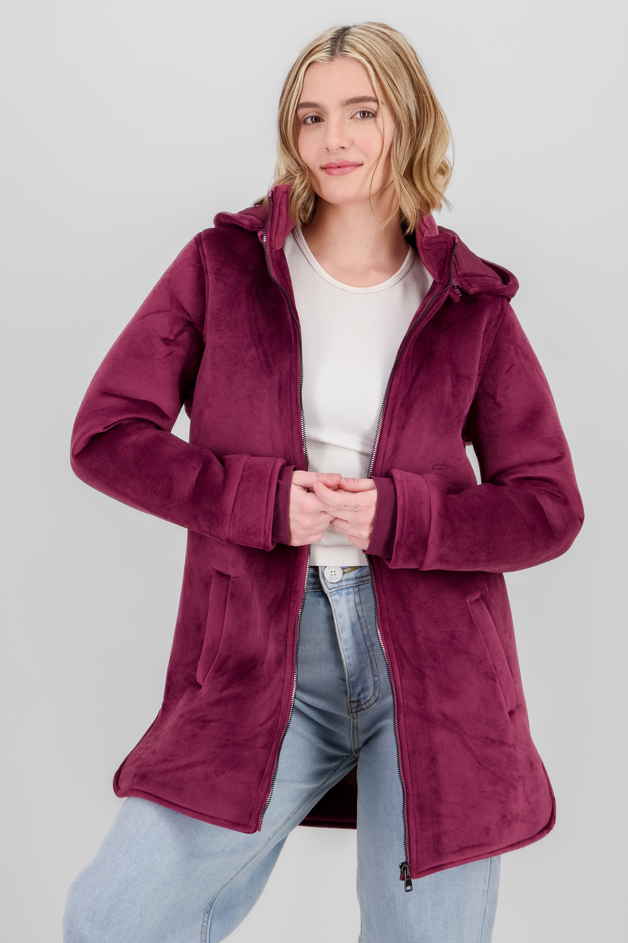 Long Jacket with Zipper details BURGUNDY