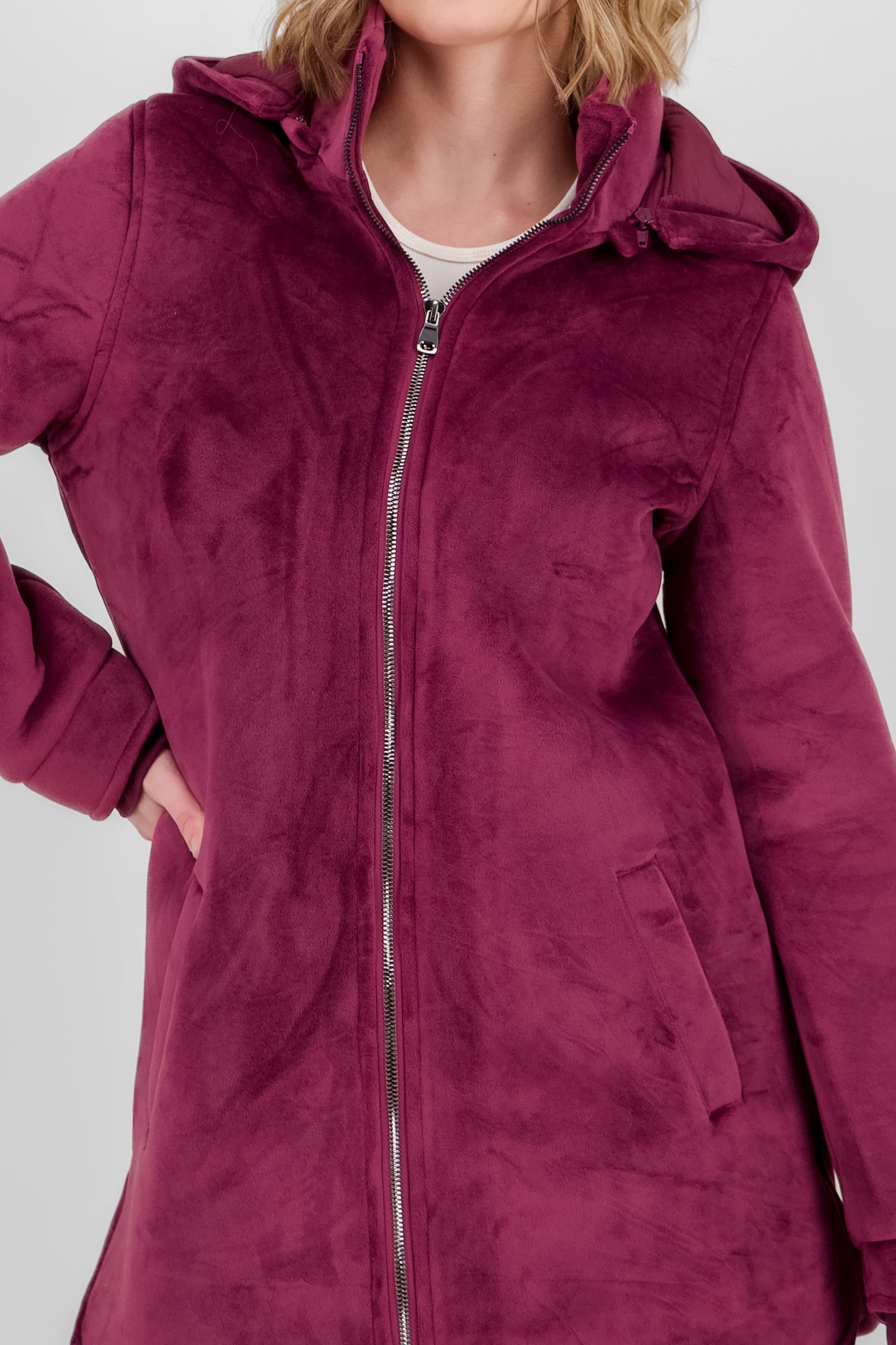 Long Jacket with Zipper details BURGUNDY