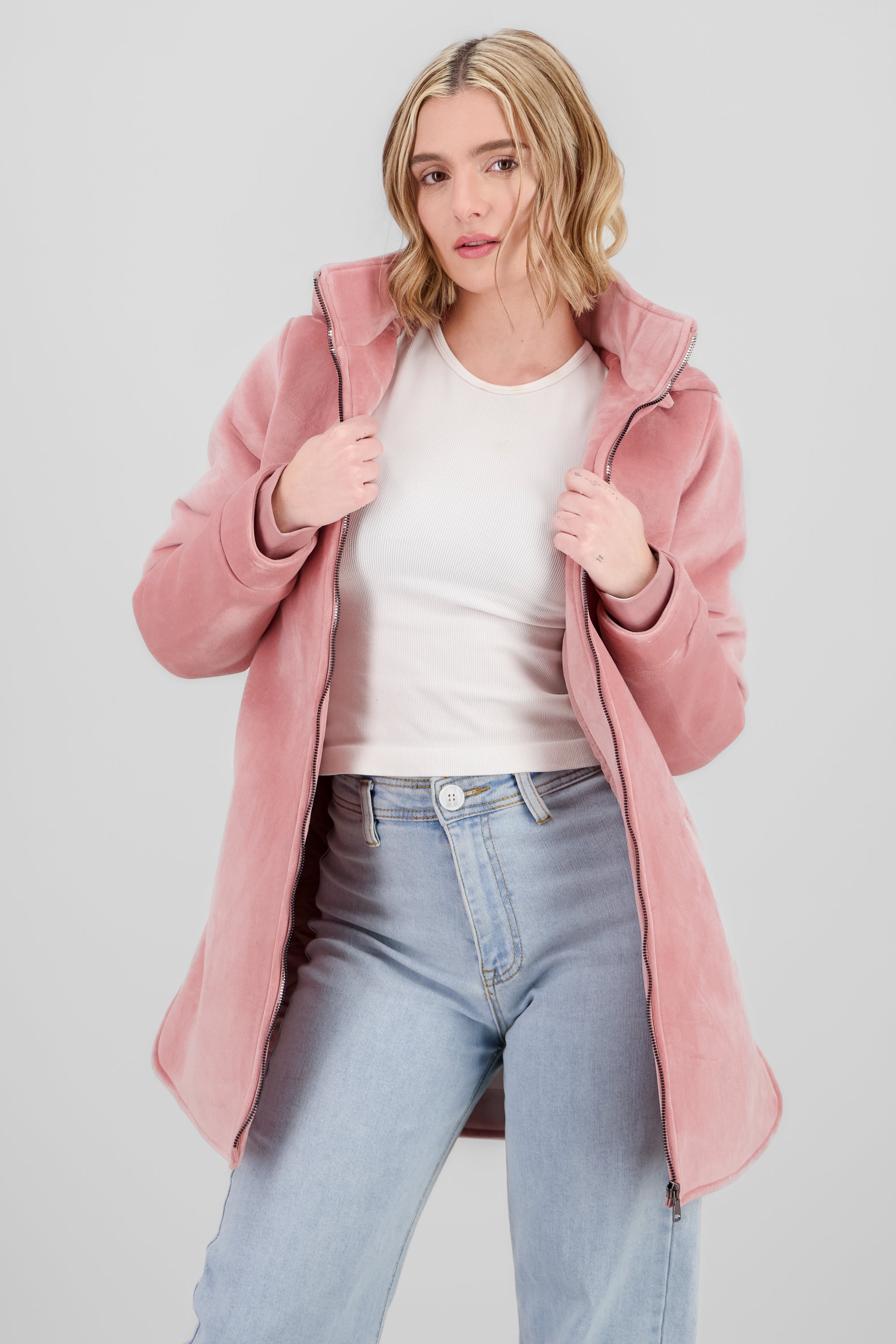 Long Jacket with Zipper details PINK