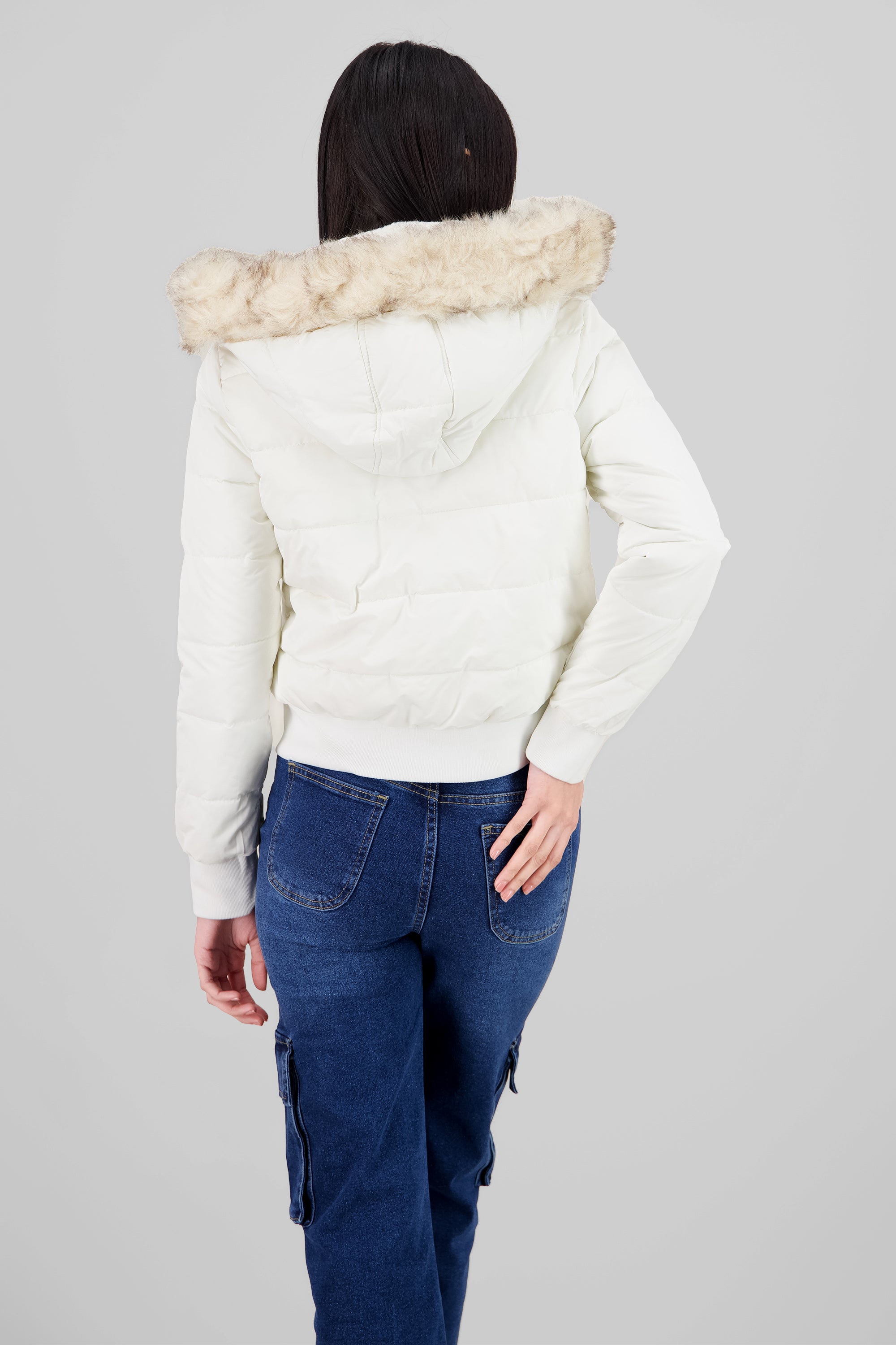 Fur Details Quilted Jacket WHITE