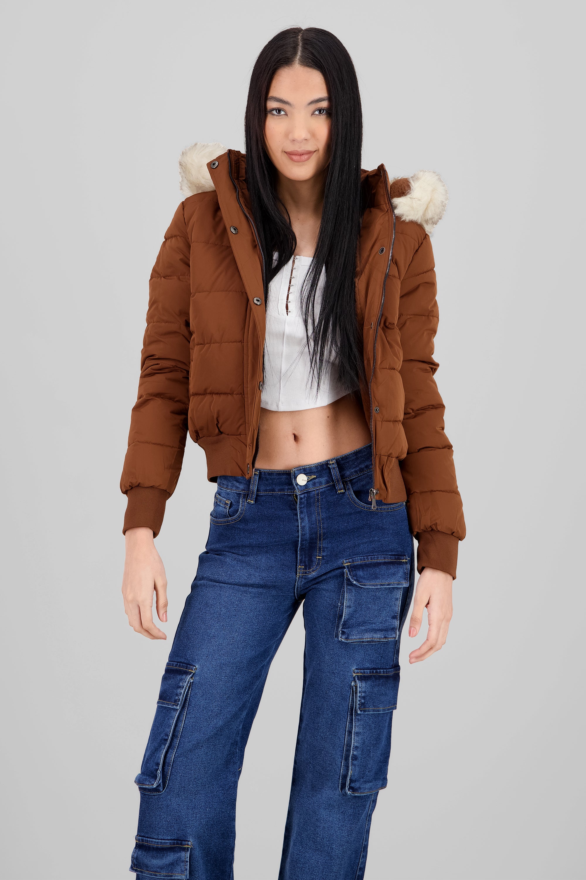 Fur Details Quilted Jacket CAMEL