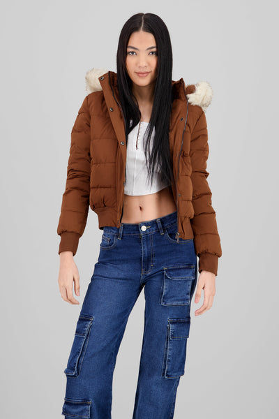 Fur Details Quilted Jacket WHITE