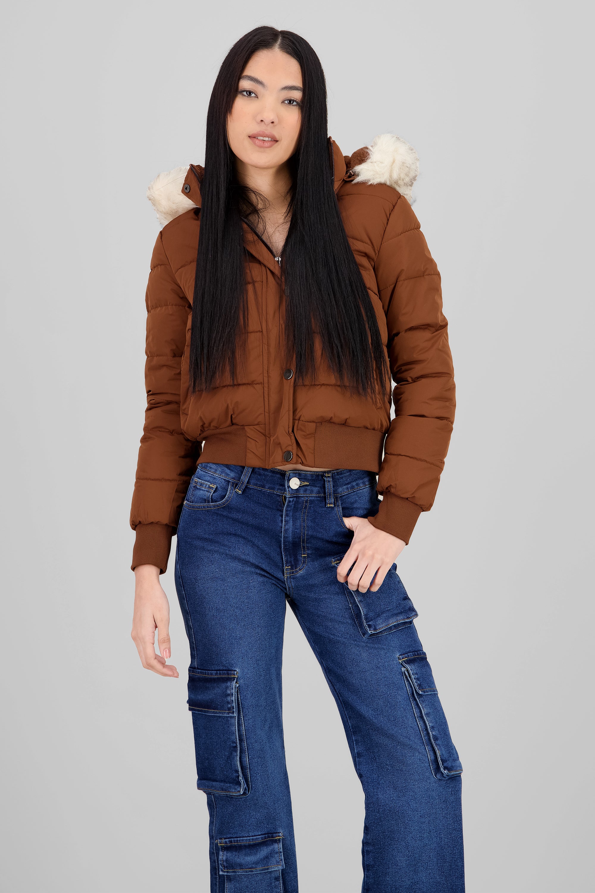 Fur Details Quilted Jacket CAMEL