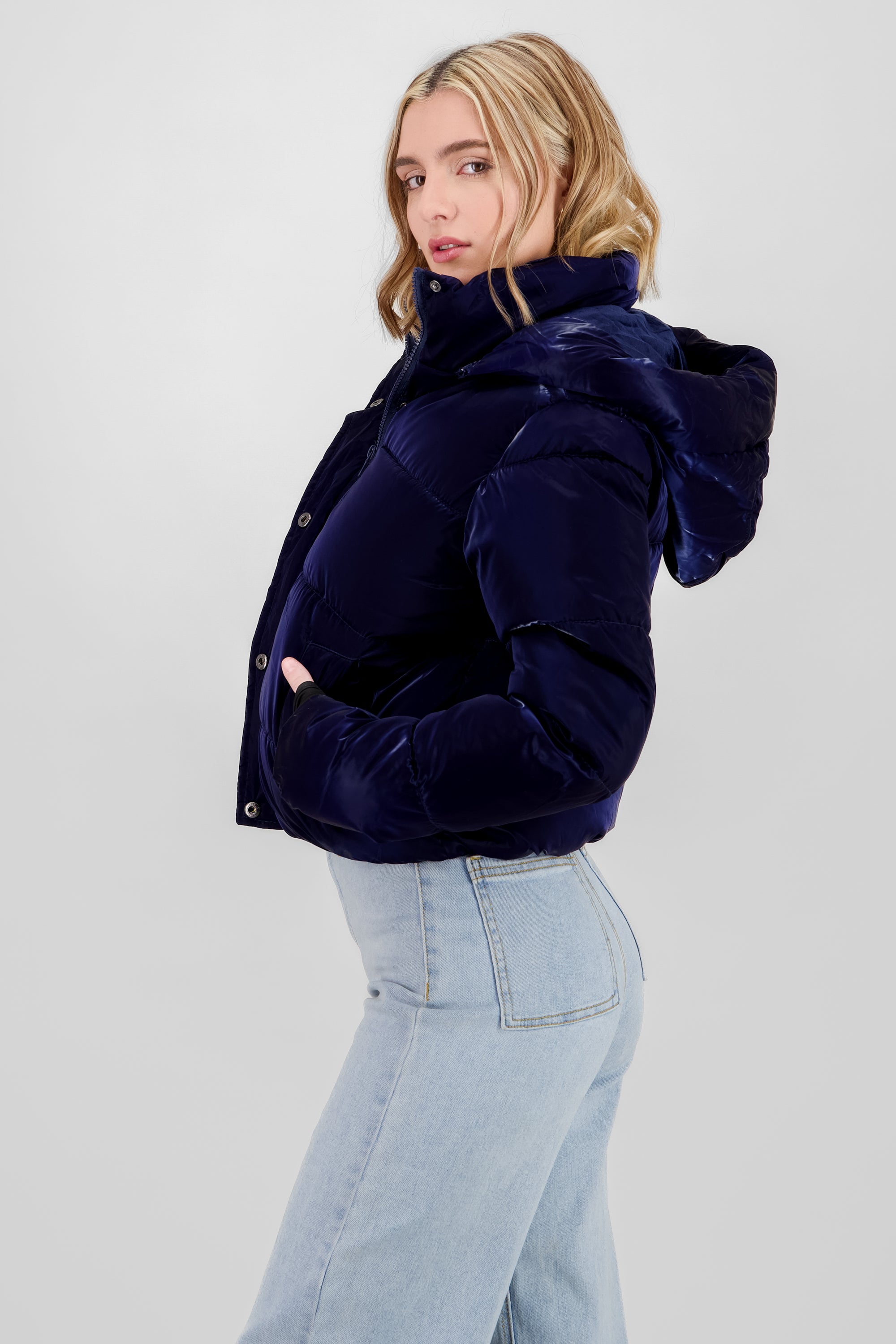 Quilted Shiny Jacket NAVY