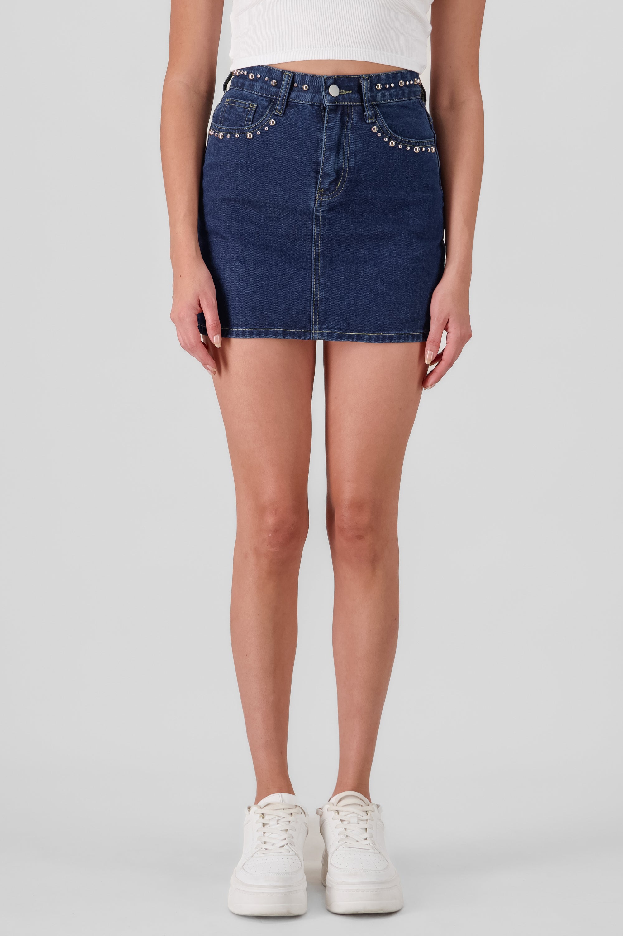 Mini Denim Skirt with Studs DARK WASH