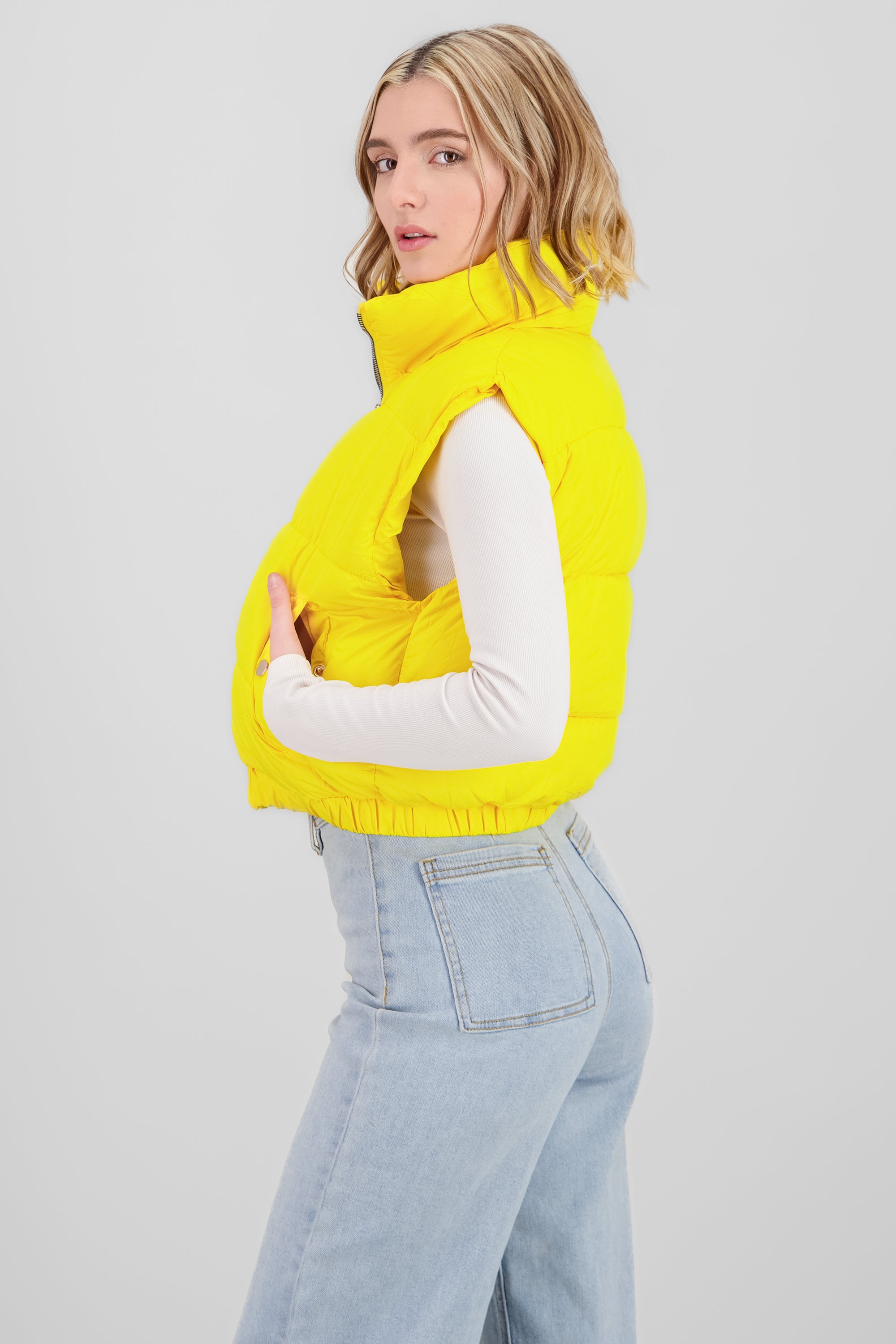 Cropped Quilted Vest YELLOW