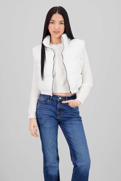 Cropped Quilted Vest WHITE