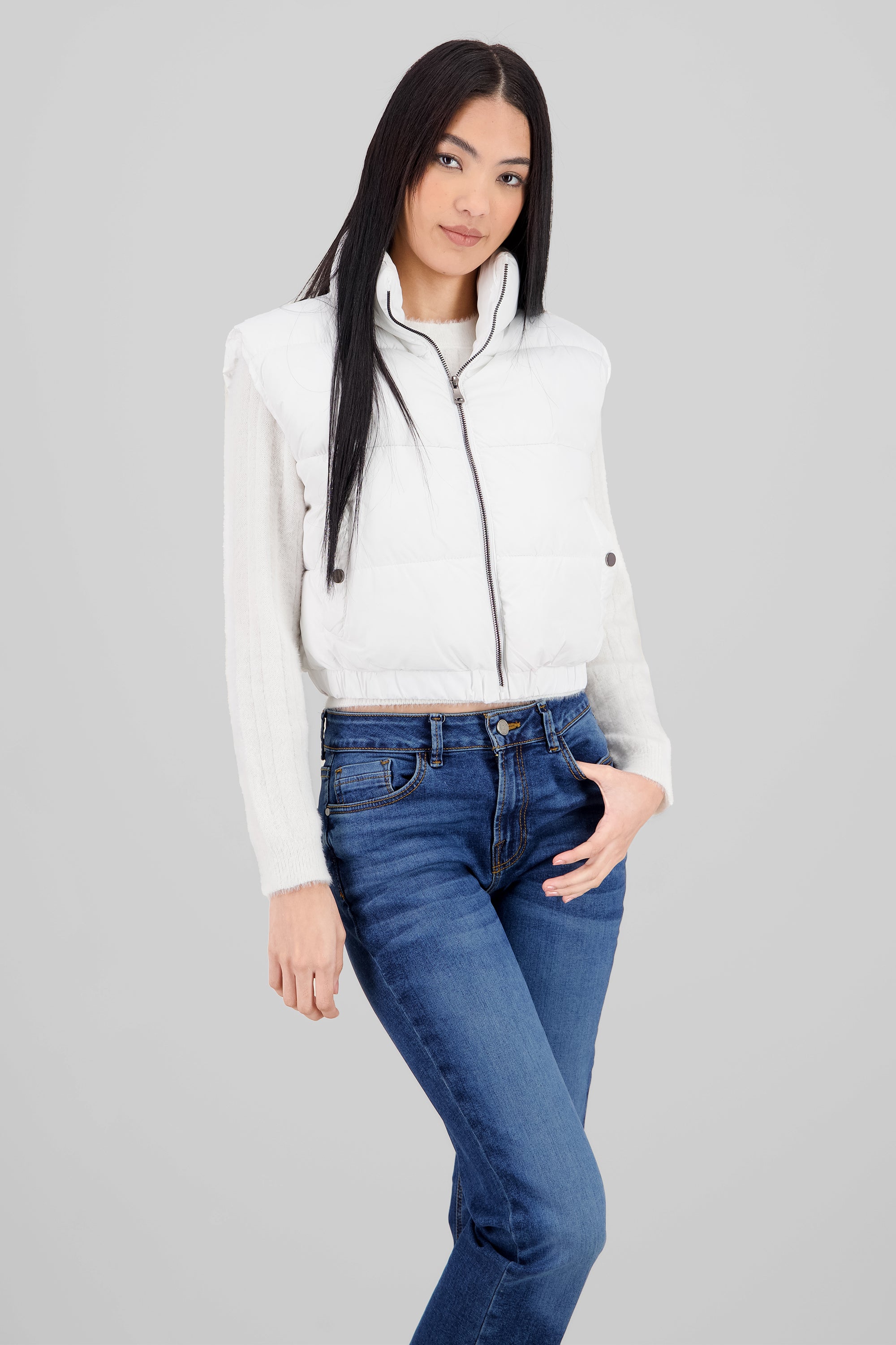 Cropped Quilted Vest WHITE