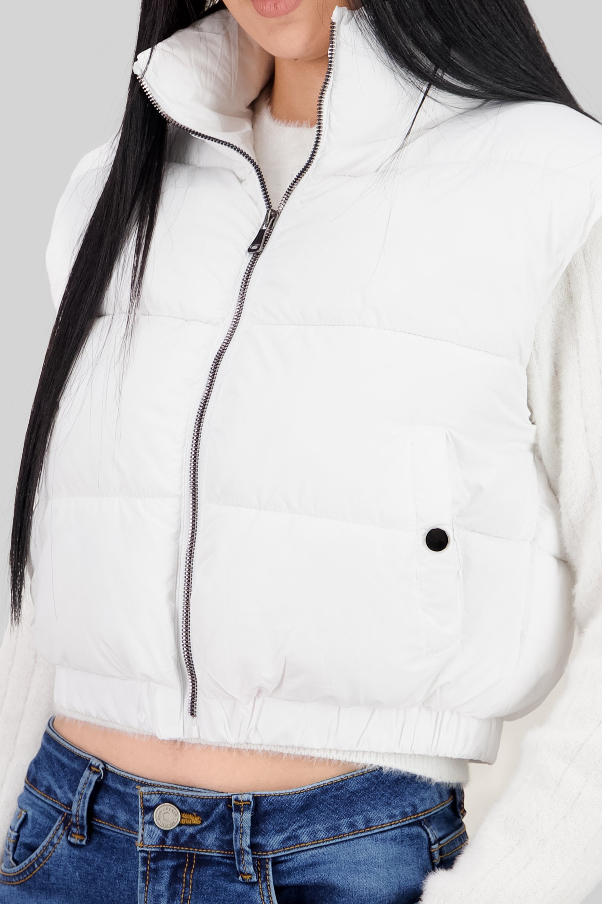 Cropped Quilted Vest WHITE