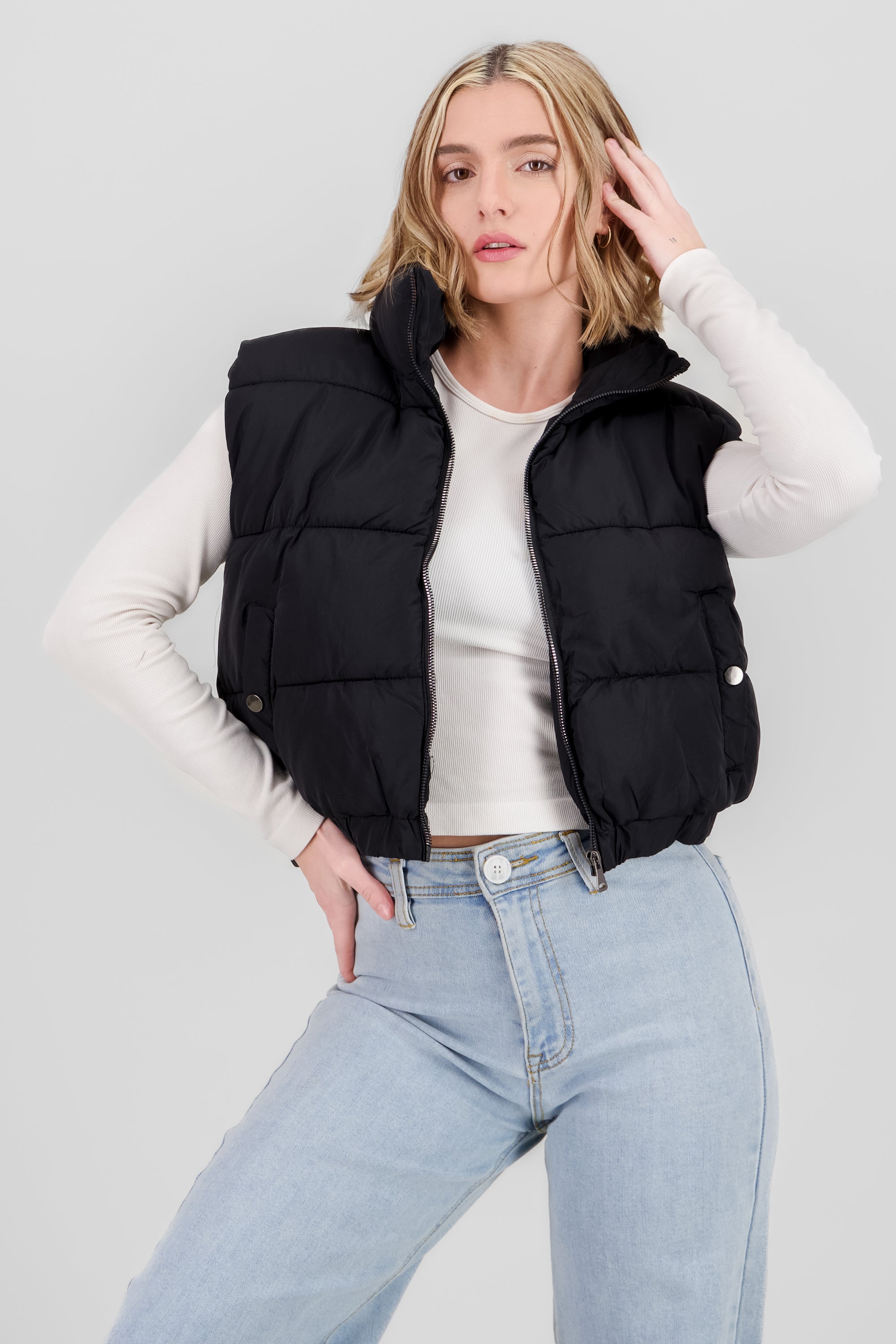 Cropped Quilted Vest BLACK