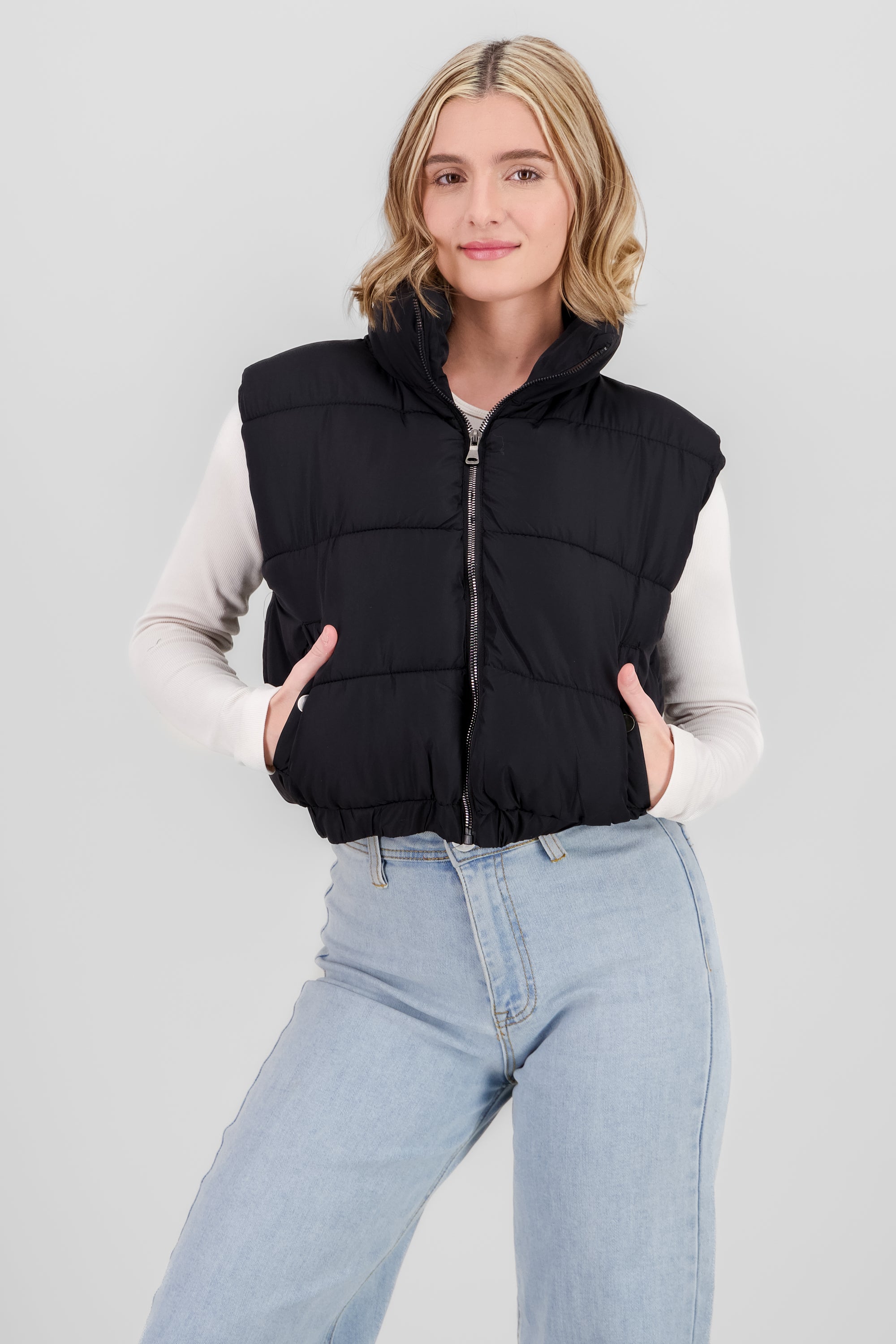 Cropped Quilted Vest BLACK