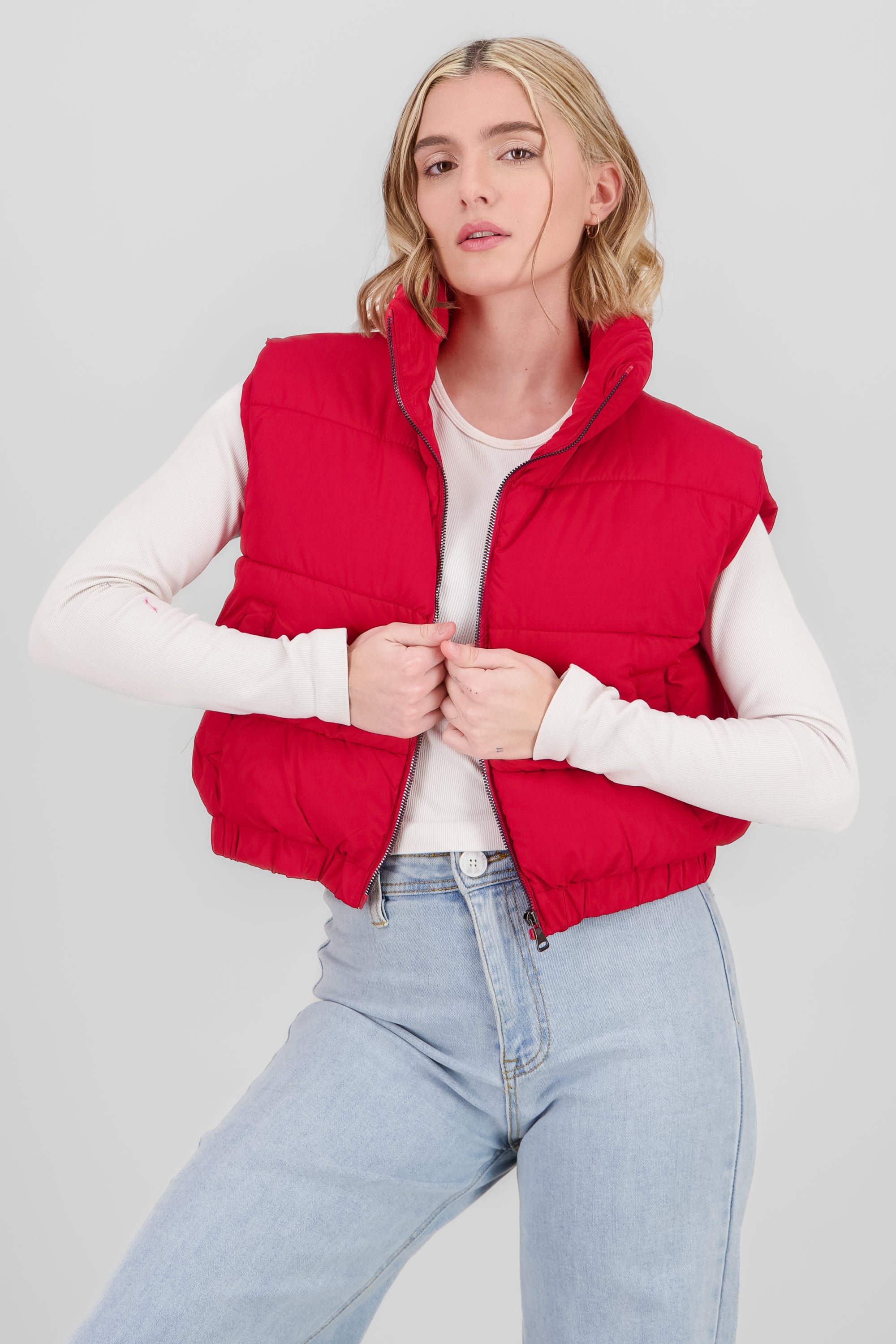 Cropped Quilted Vest RED