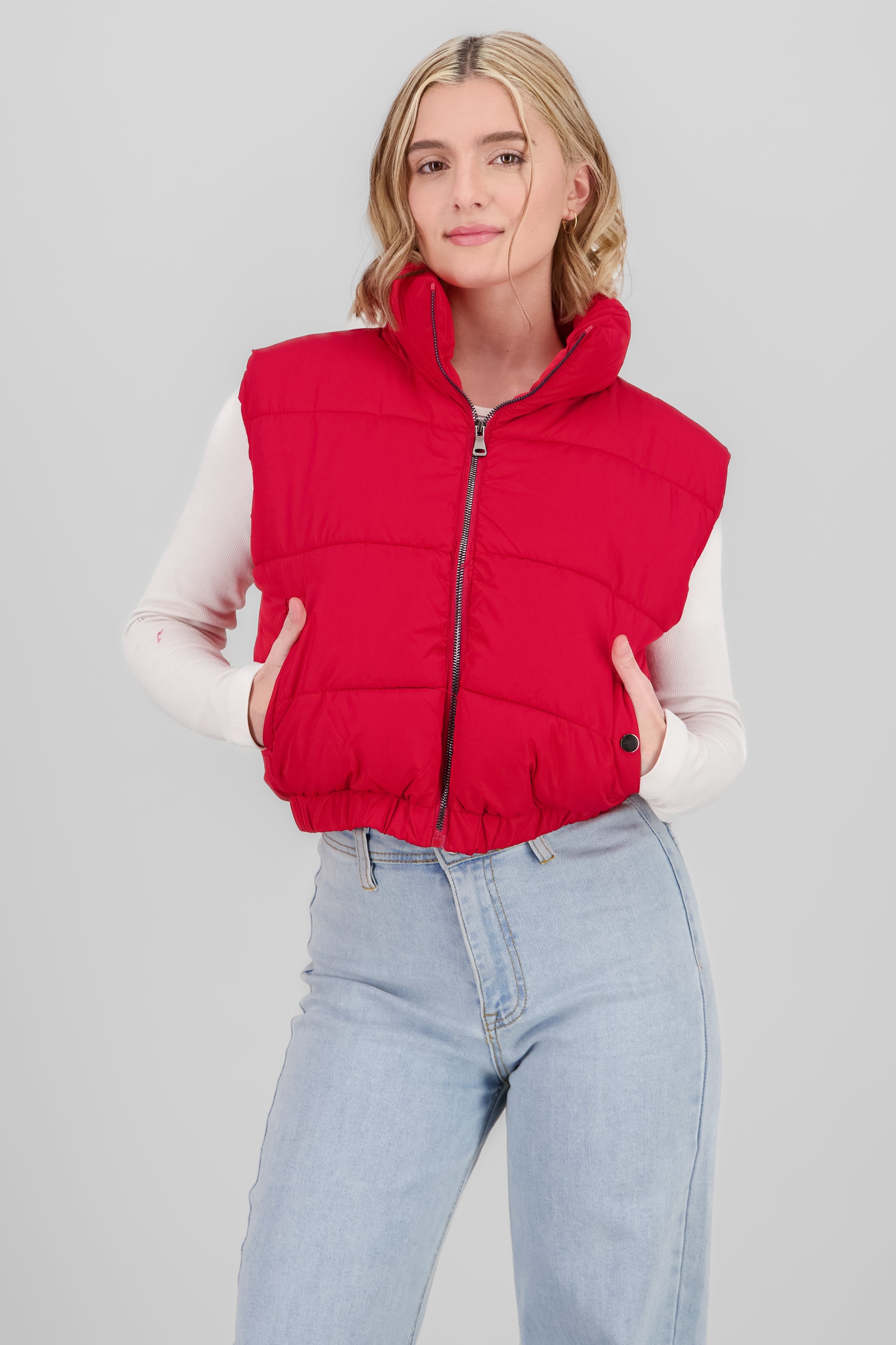 Cropped Quilted Vest RED