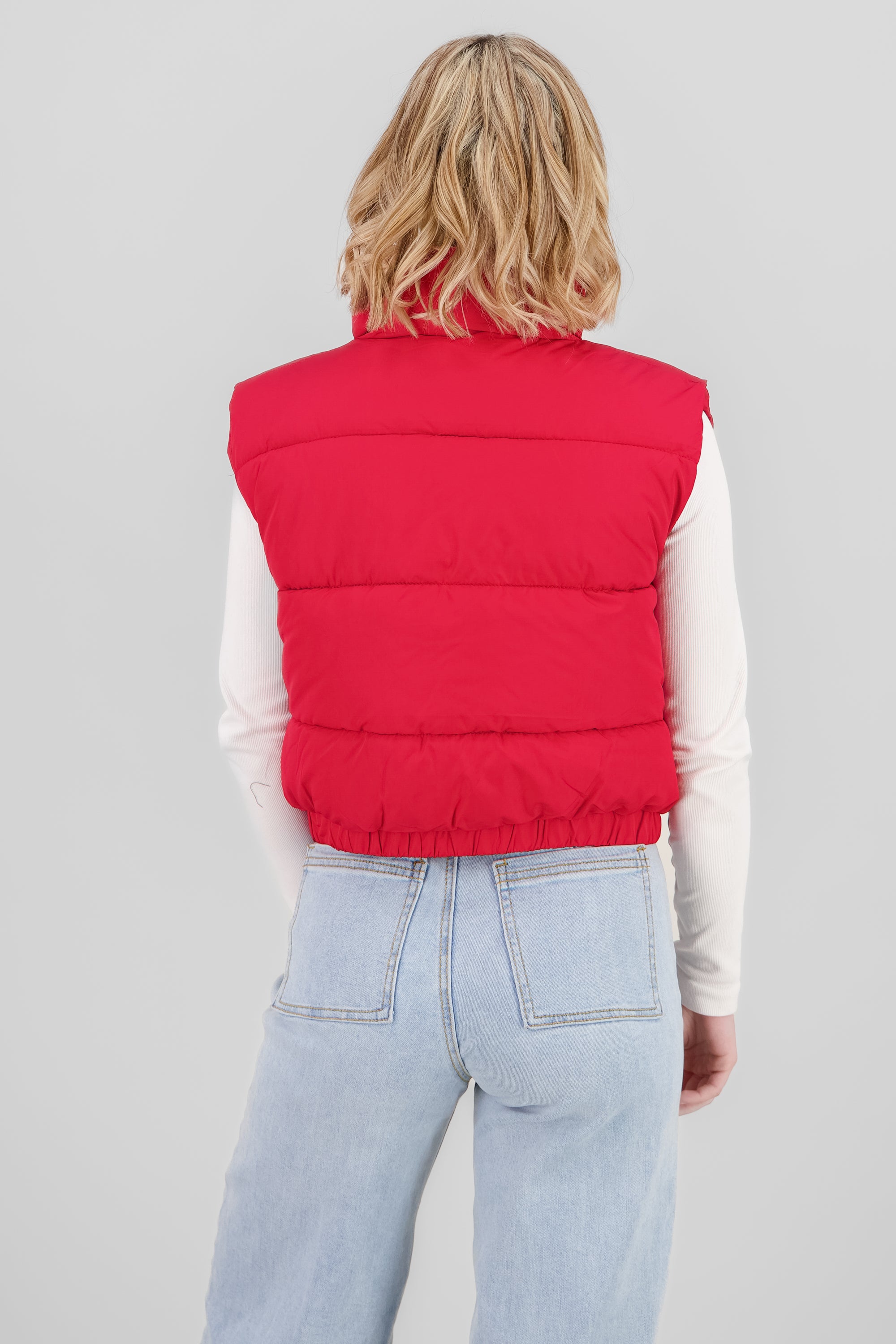 Cropped Quilted Vest RED