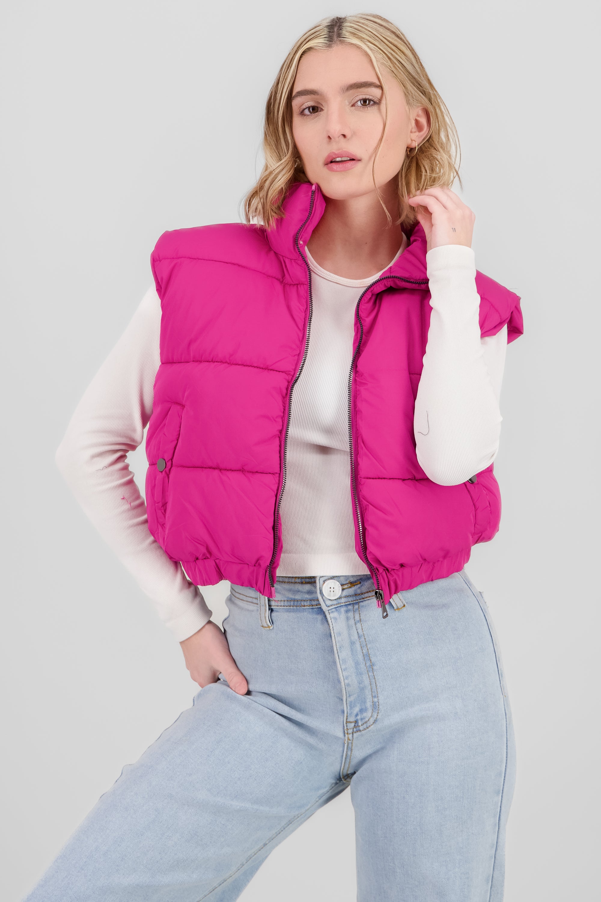 Cropped Quilted Vest BRIGHT PINK