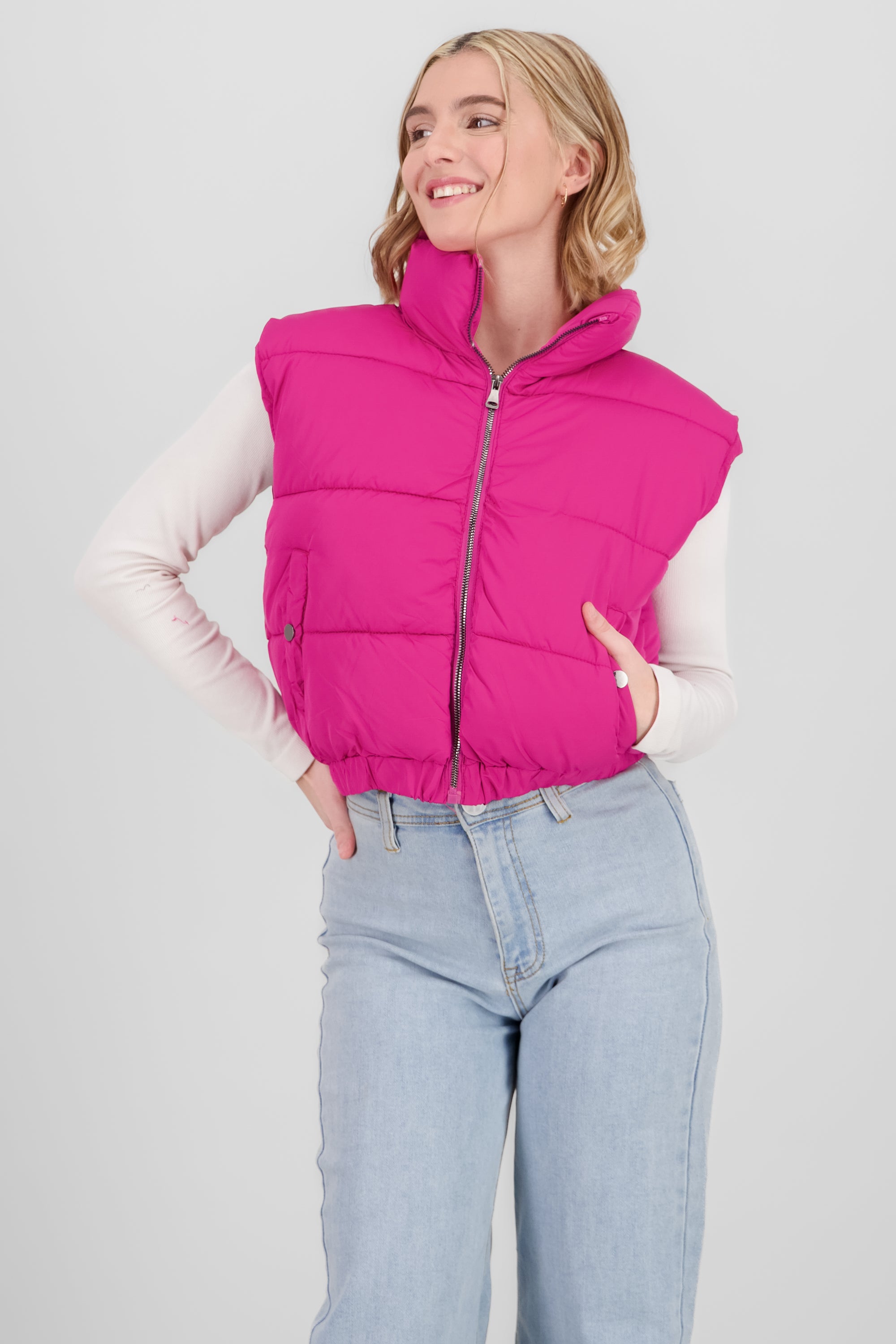 Cropped Quilted Vest BRIGHT PINK