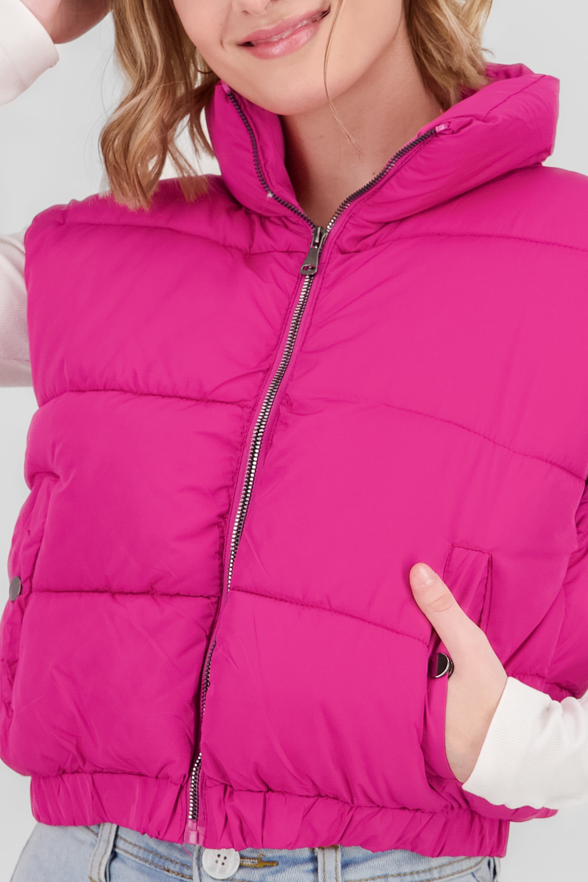 Cropped Quilted Vest BRIGHT PINK