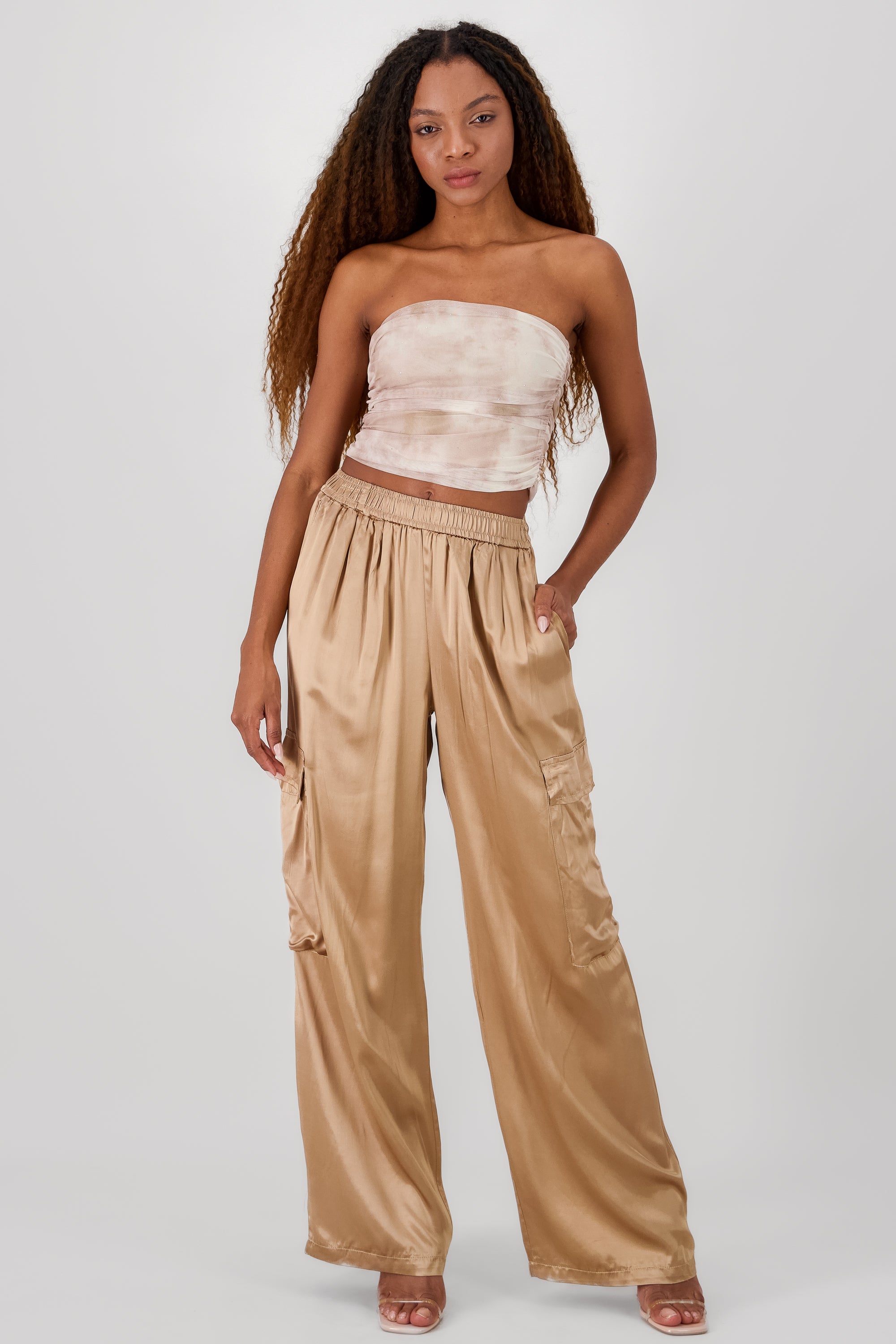 Wide Leg Satin Pants BEIGE