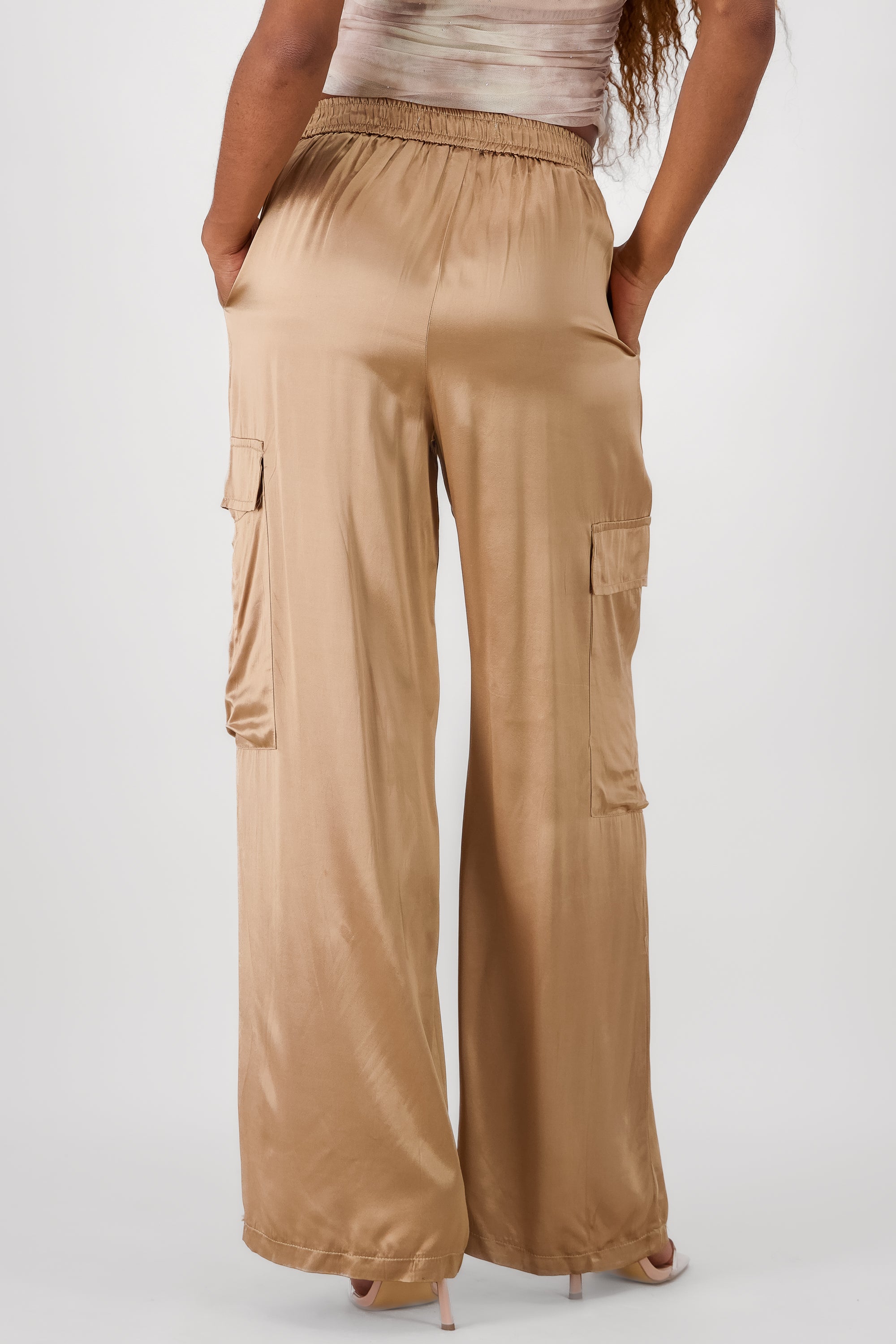 Wide Leg Satin Pants BEIGE