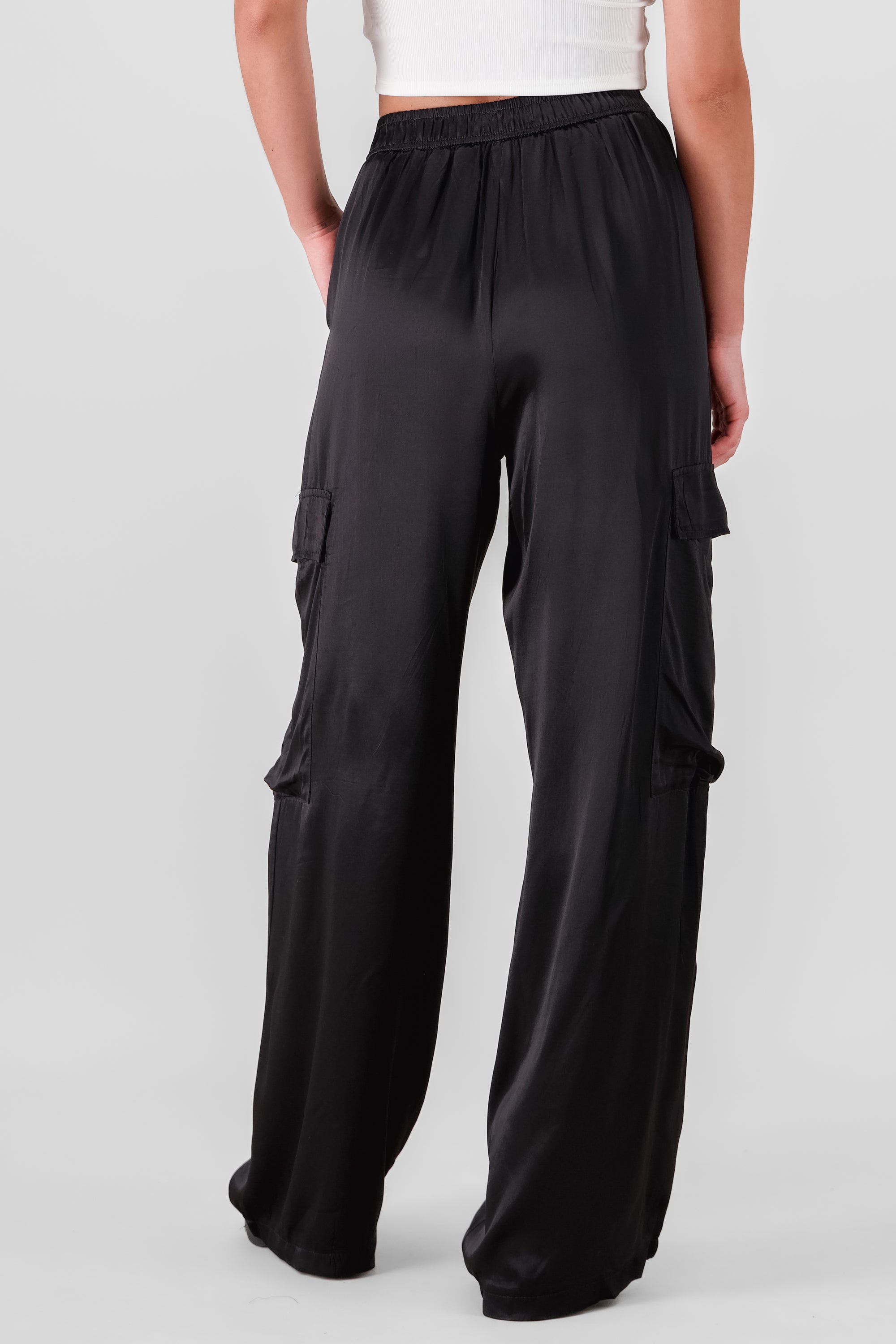 Wide Leg Satin Pants BLACK