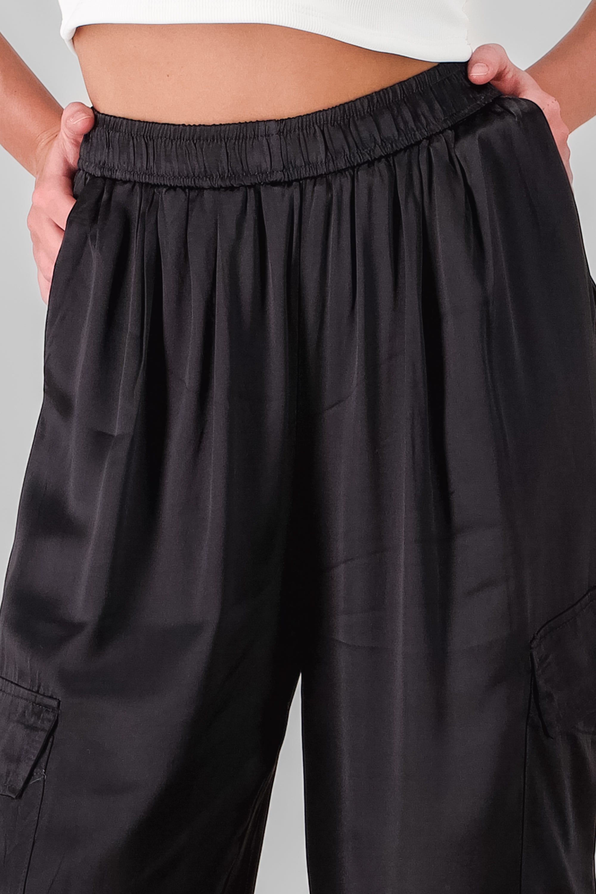 Wide Leg Satin Pants BLACK