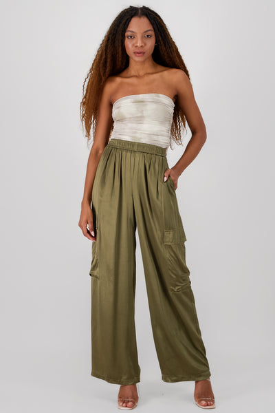 Wide Leg Satin Pants BEIGE