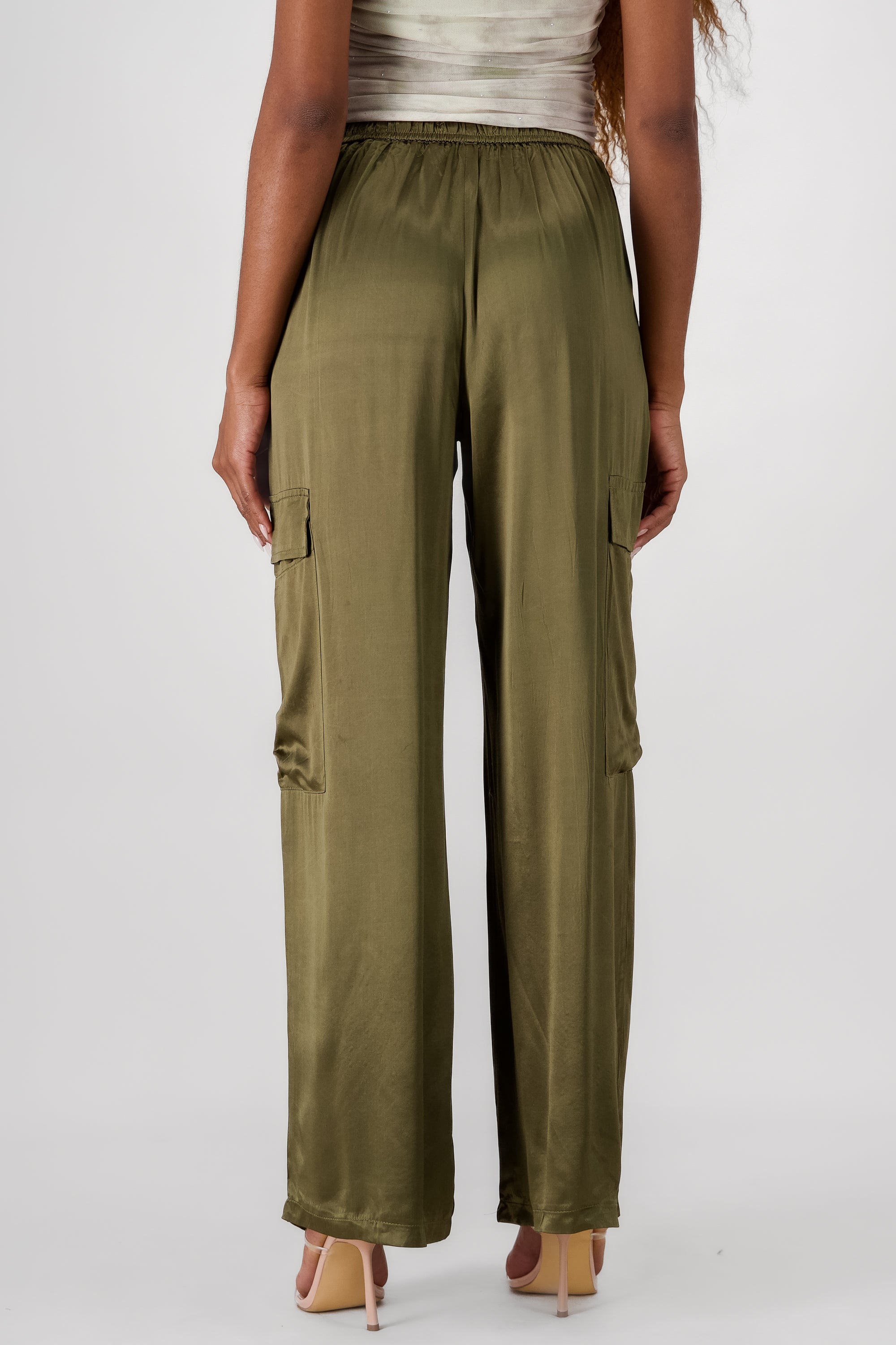 Wide Leg Satin Pants OLIVE