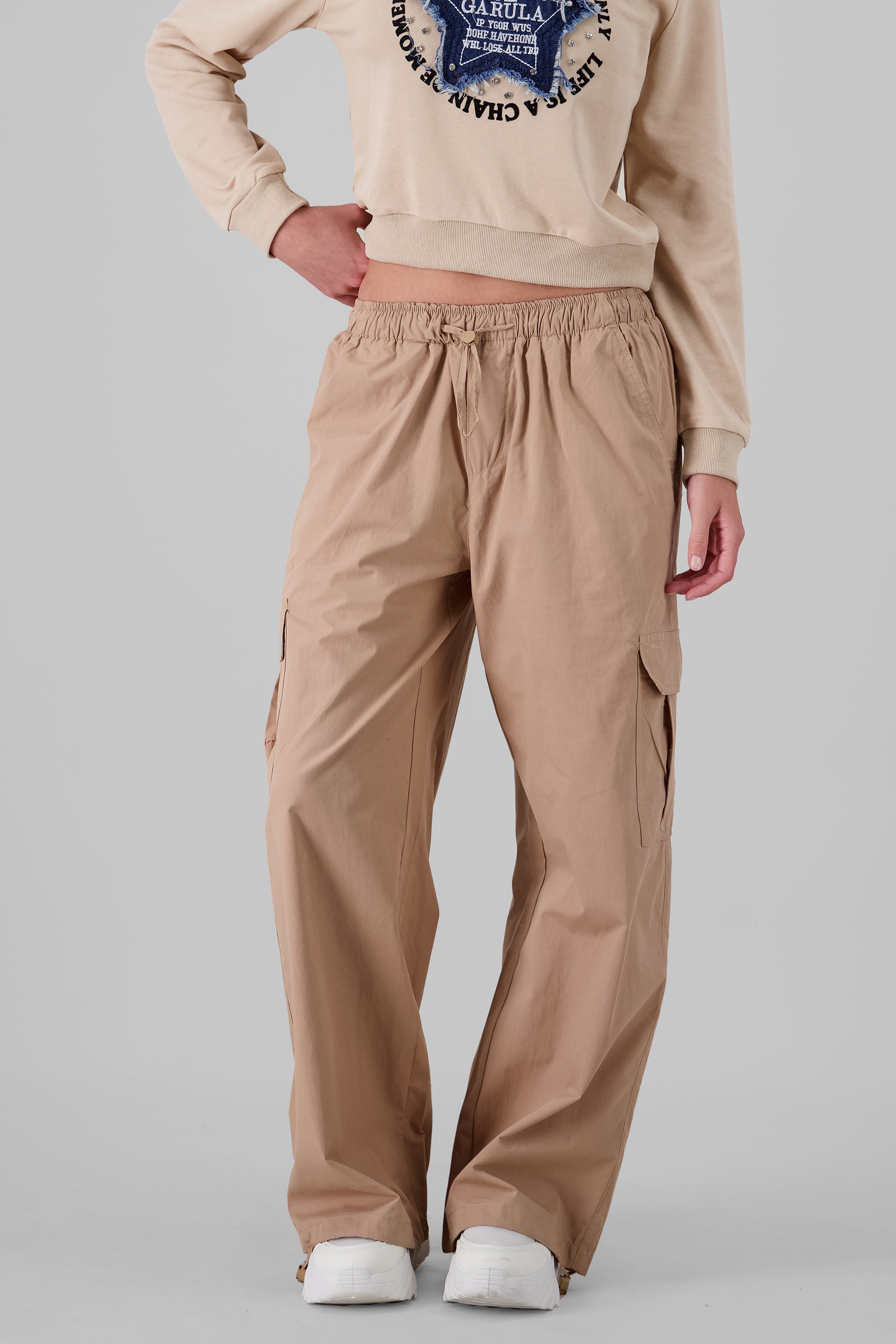 Parachute Pants With Cargo Pockets BEIGE