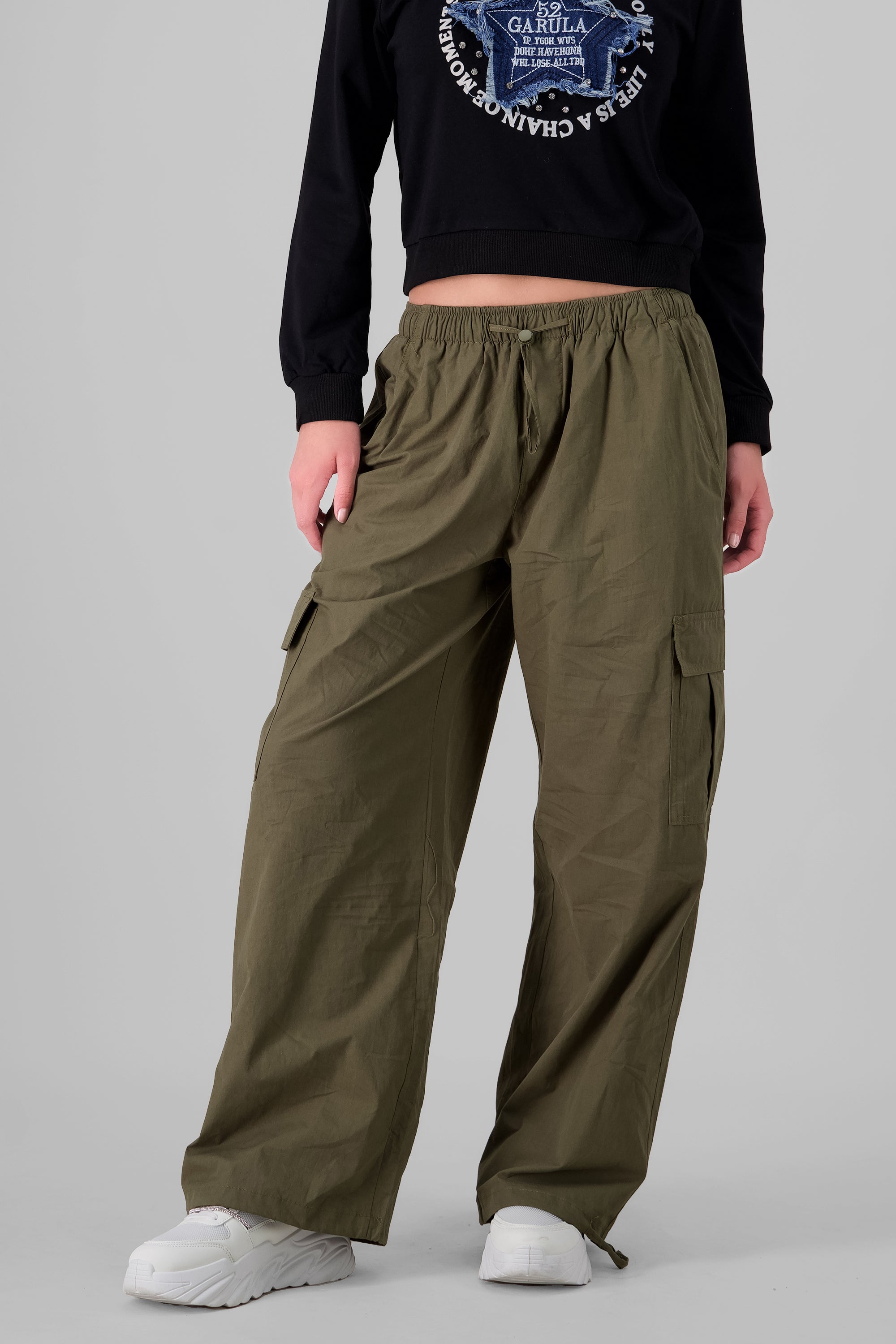 Parachute Pants With Cargo Pockets OLIVE