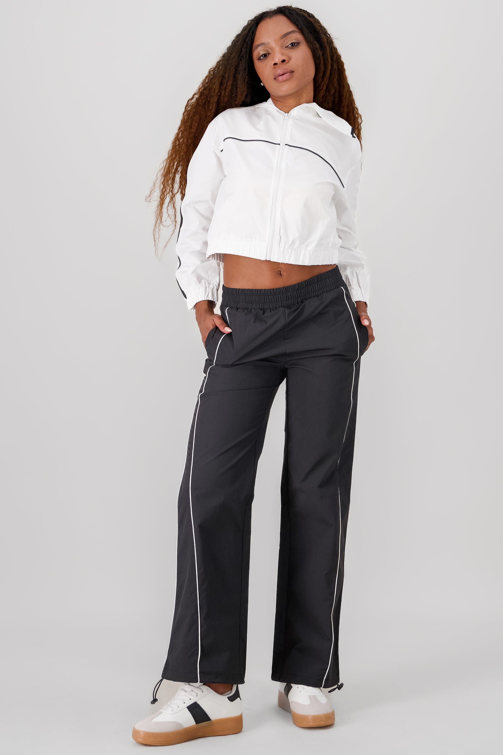 Solid Contrast Detail Pants BLACK COMBO