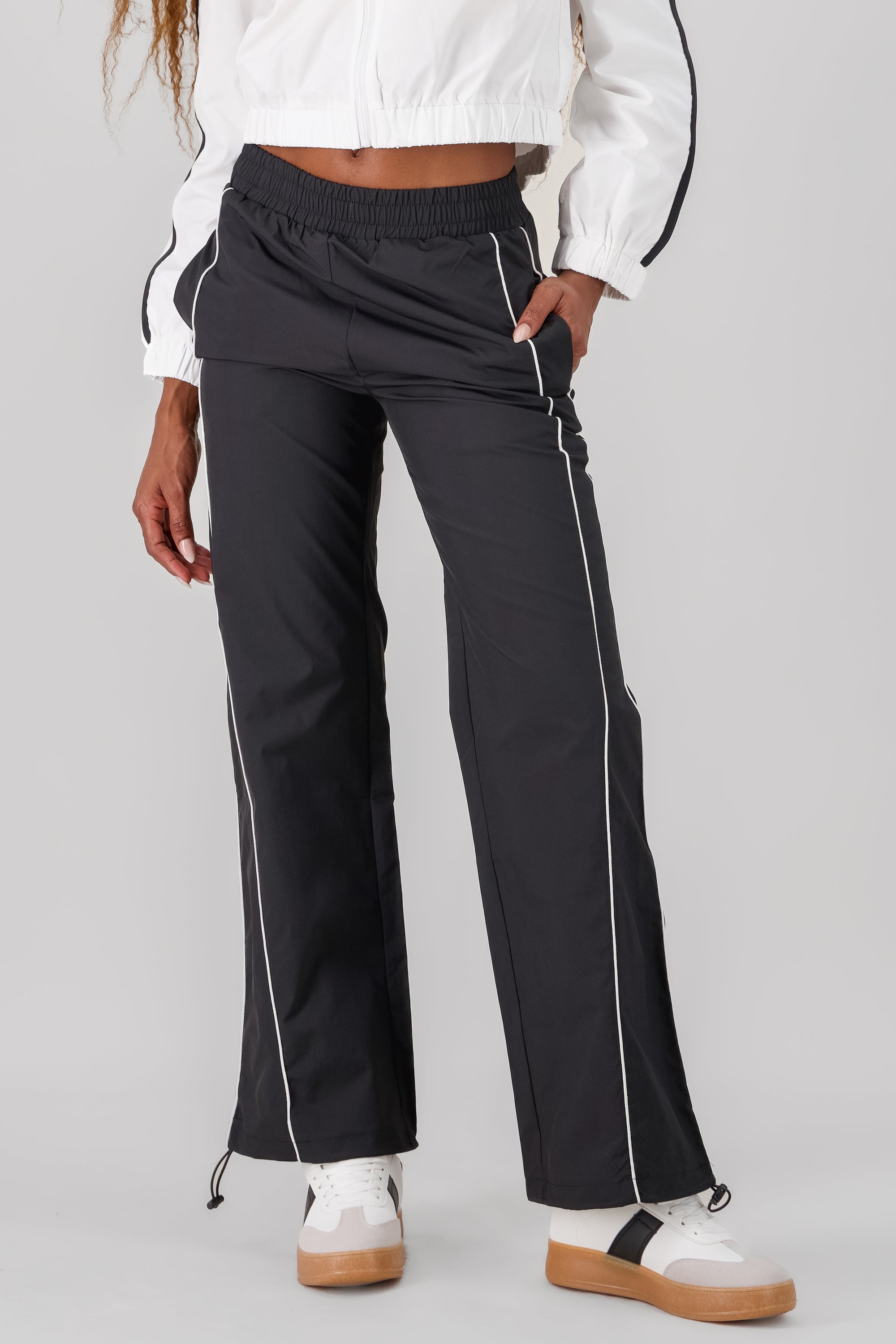 Solid Contrast Detail Pants BLACK COMBO